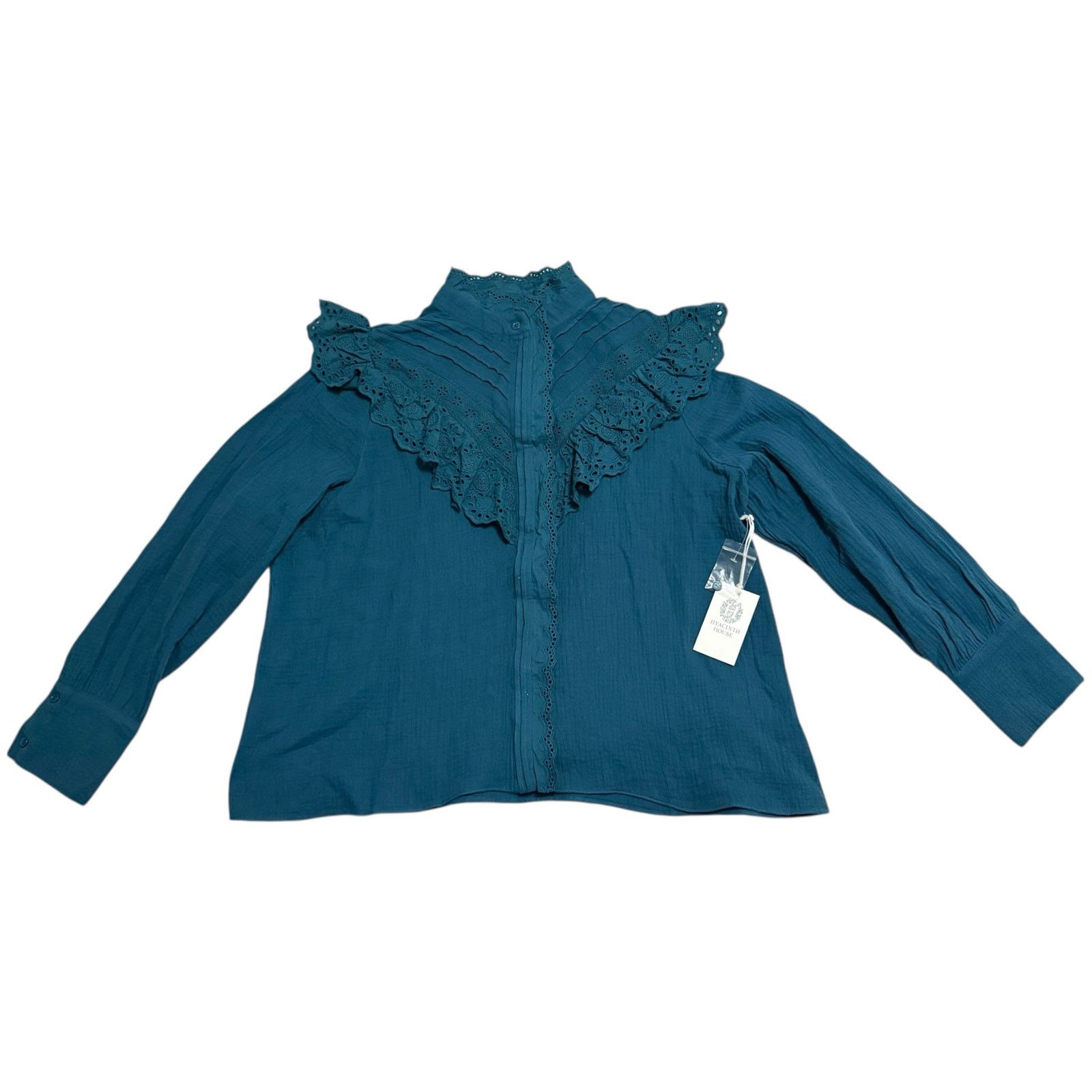 Other NEW Hyacinth House Tuckernuck Teal Eyelet Tatum Blouse Large Size L / US 10 / IT 46 - 3 Thumbnail