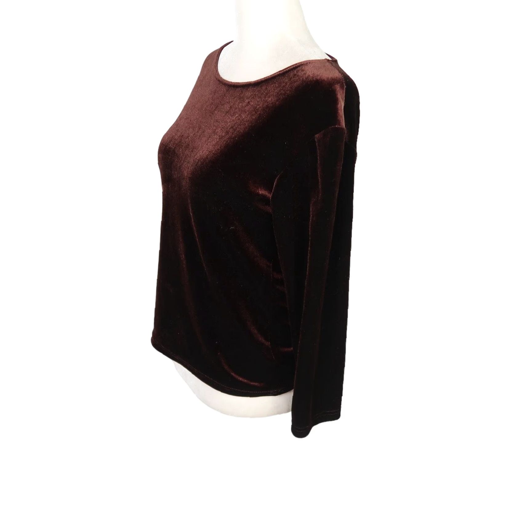 Forever 21 VINTAGE Forever 90s brown velvet long sleeve T-Shirt Women M - Dark Brown Solid Velvet Top Size M / US 6-8 / IT 42-44 - 3 Thumbnail