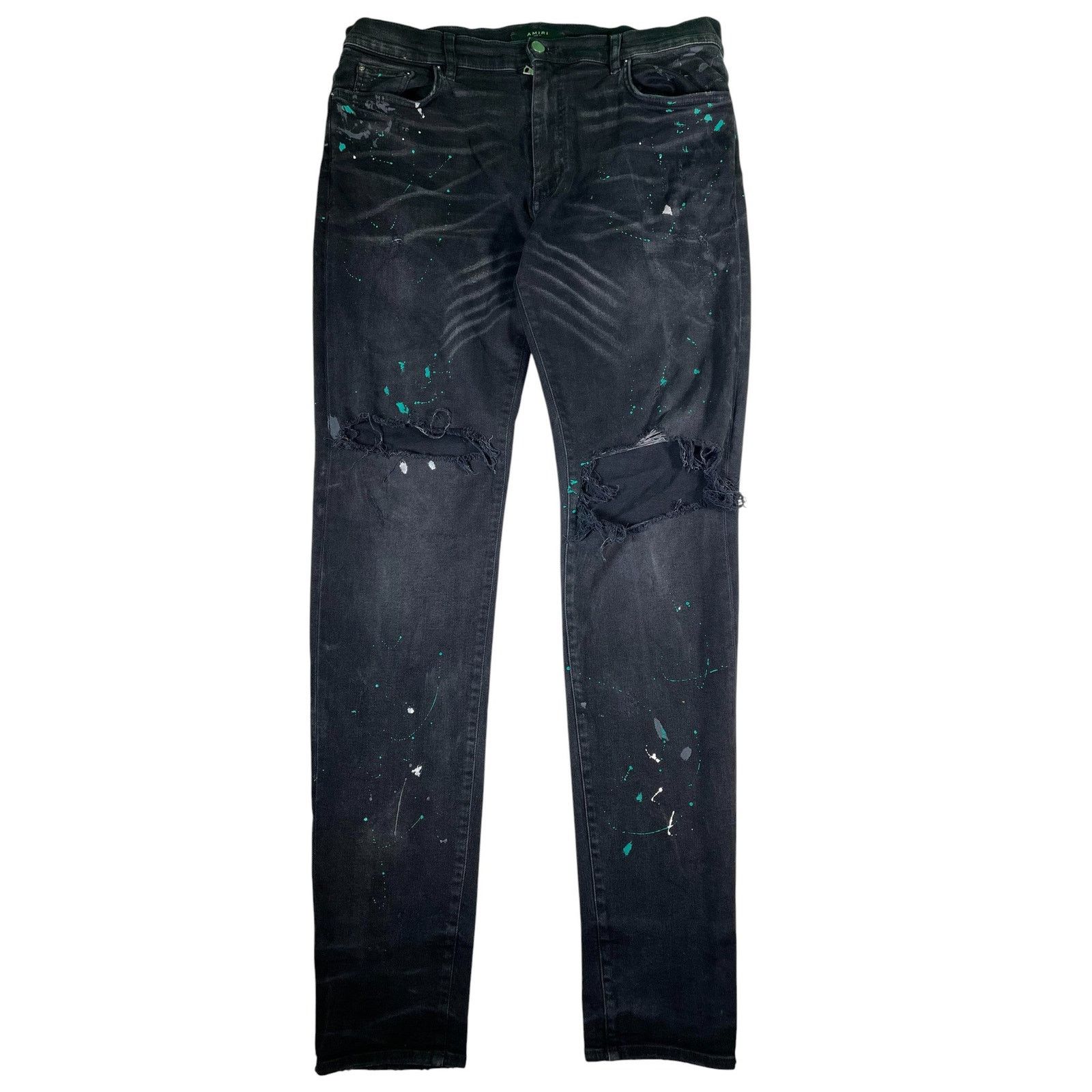 Amiri Amiri Black Wash Teal Splatter Jeans Size US 36 / EU 52 - 1 Thumbnail