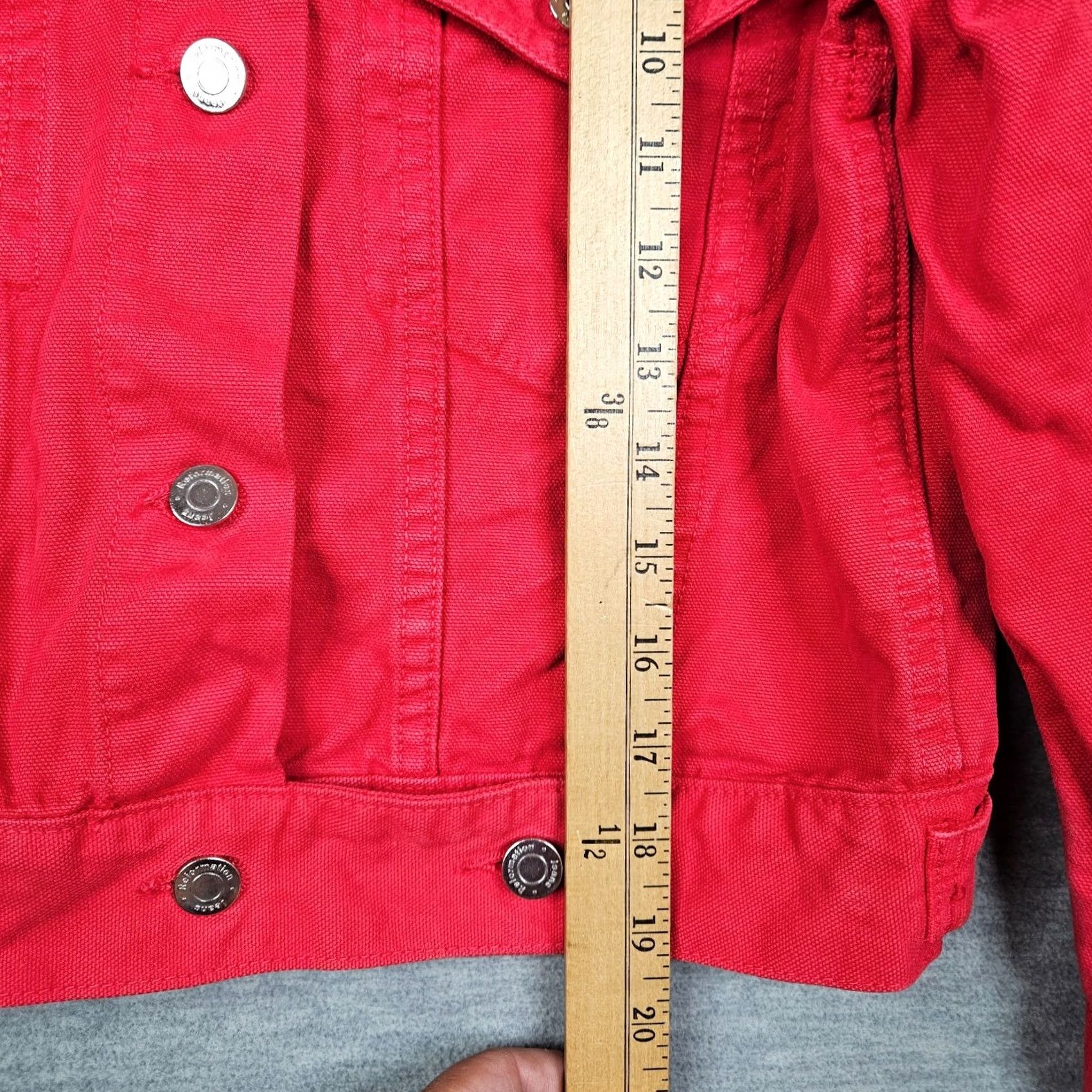 Reformation Reformation Denim Jacket Women's Cherry Red Button-up Cropped Ford Size M Shirt Adult Regular Red 90s? Size M / US 6-8 / IT 42-44 - 6 Thumbnail