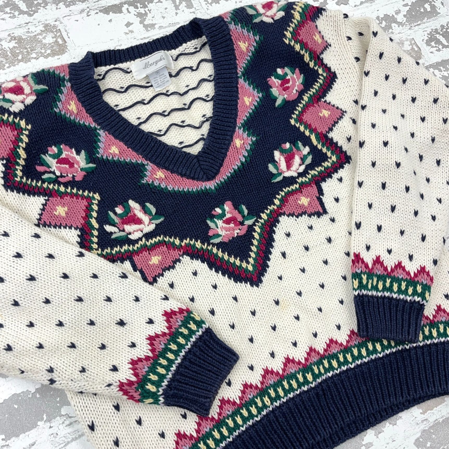 Vintage VINTAGE Margules Sweater Women Medium Nordic Birdseye Cricket Deep V Neck Boho Size M / US 6-8 / IT 42-44 - 3 Thumbnail