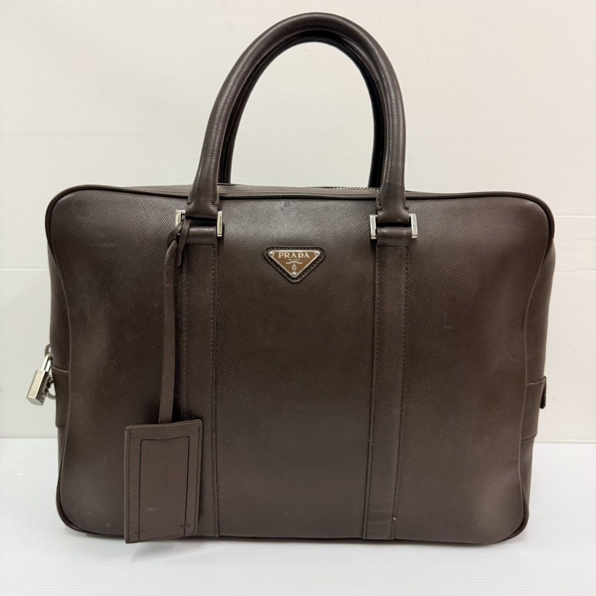 Prada Prada Brown Leather Saffiano Large Briefcase Bag Size ONE SIZE - 1 Thumbnail