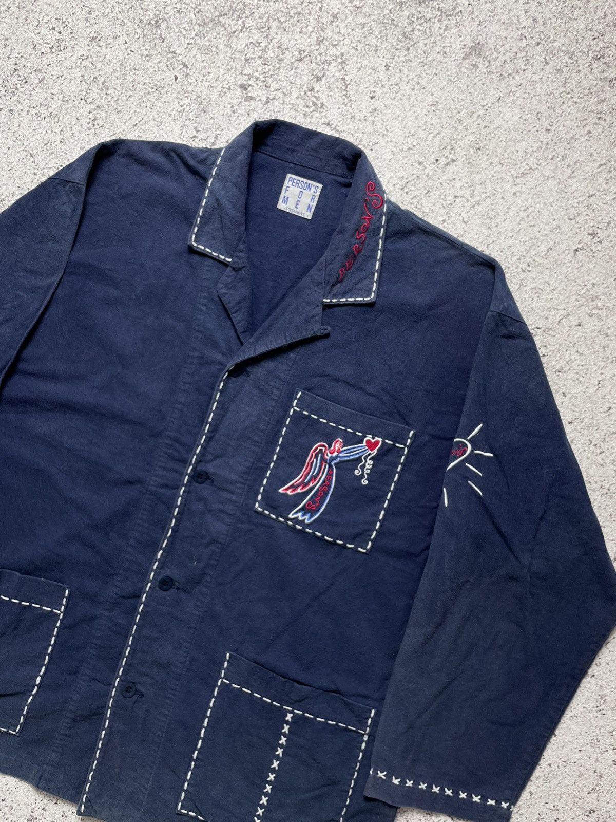Vintage Sun Faded embroidered stitching French work jacket Size US L / EU 52-54 / 3 - 4 Thumbnail