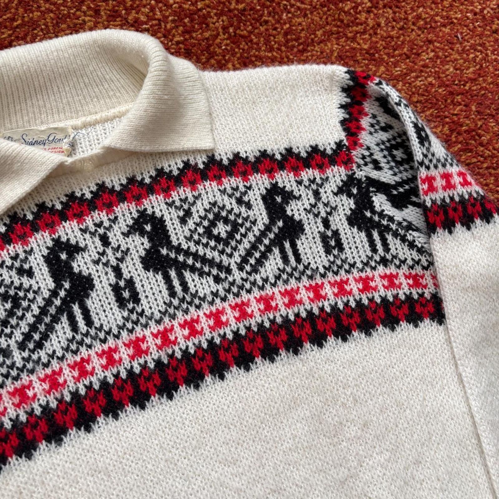 Vintage 1950s collared acrylic winter pattern knit ski sweater Size M / US 6-8 / IT 42-44 - 3 Thumbnail