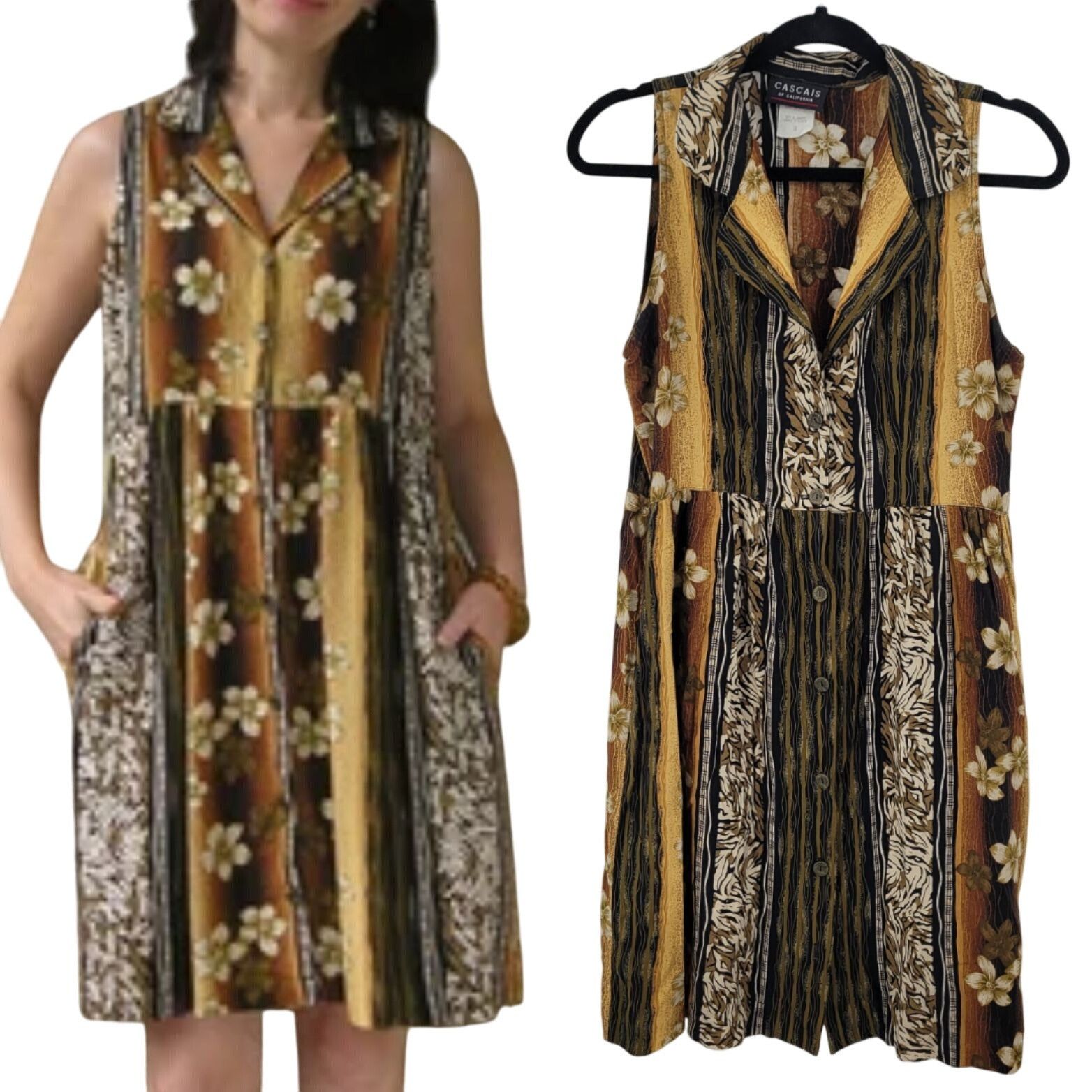 Vintage Vtg 80s Tropical Floral Button Front Dress Sz M Sleeveless R Size M / US 6-8 / IT 42-44 - 2 Thumbnail