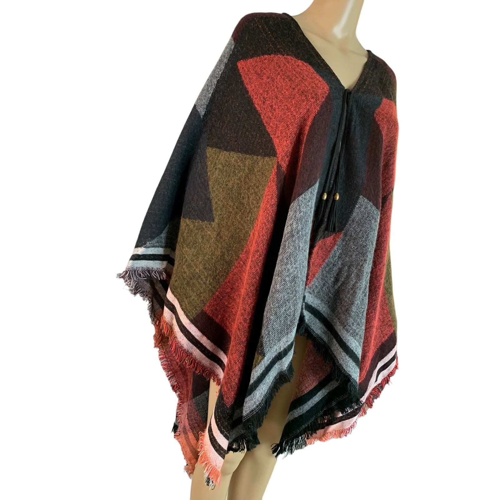 Other Marc New York Poncho Buffalo Plaid Cardigan Tassel & Fringes Size ONE SIZE - 5 Thumbnail