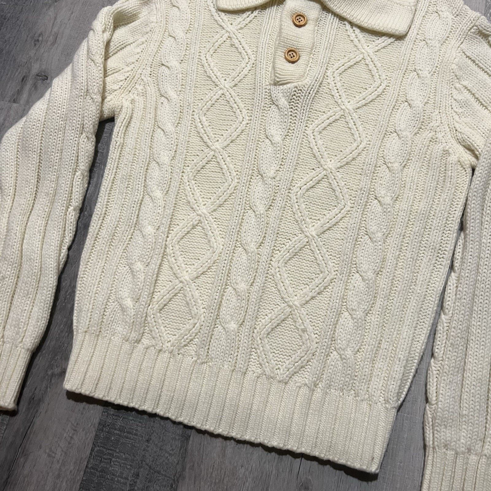 Vintage VTG Montgomery Ward Cable Knit Collared Pull Over Sweater Size US L / EU 52-54 / 3 - 4 Thumbnail