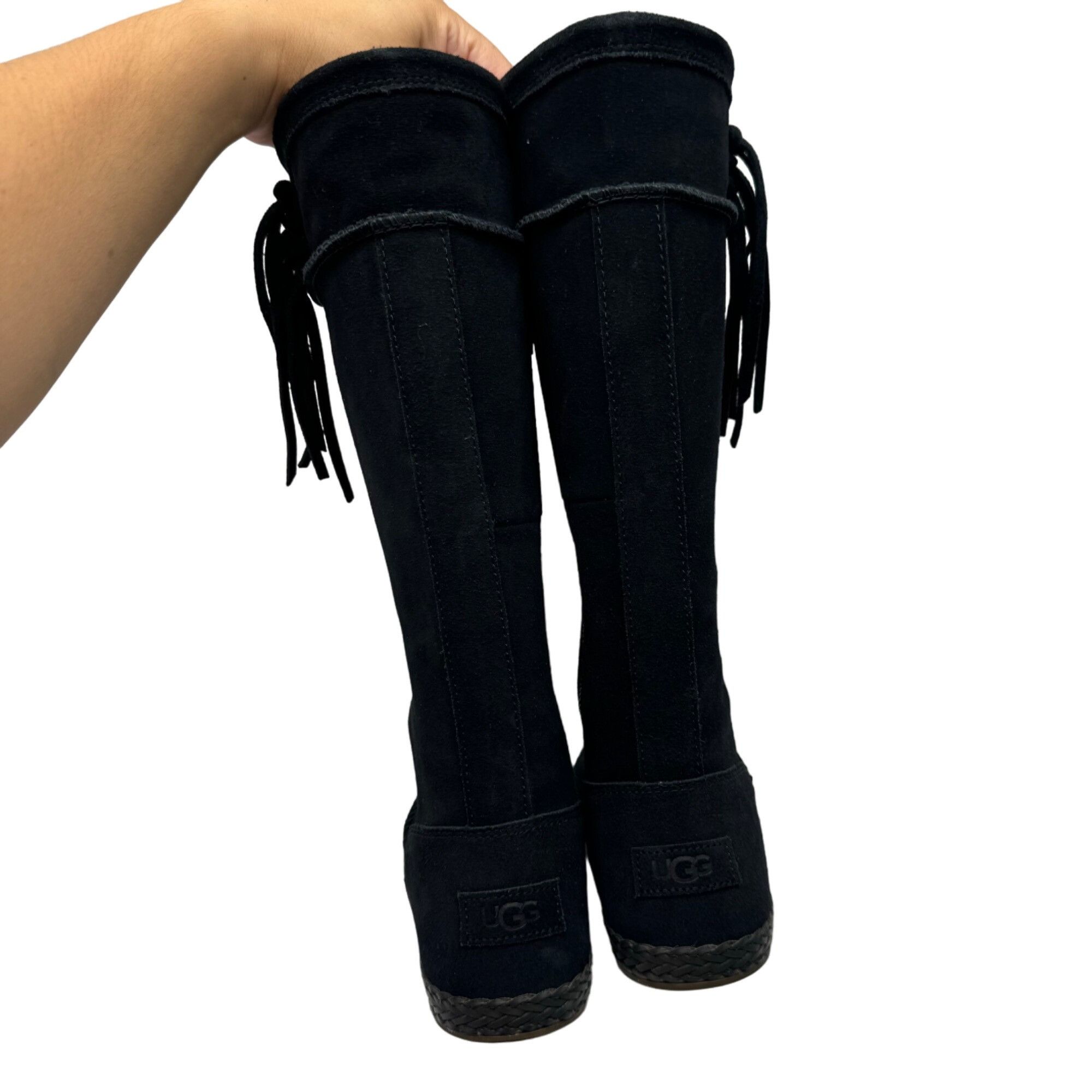 Ugg UGG Emerie Black Suede Leather Knee High Tassle Boot Moccasi Size US 9.5 / IT 39.5 - 5 Thumbnail
