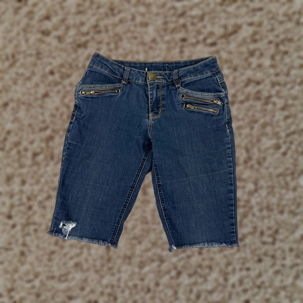 Vintage Democracy Shorts Womens 6 Blue Denim Cutoff Cotton Blend Raw Hem Low Rise 27x11 Size 28" / US 6 / IT 42 - 1 Thumbnail