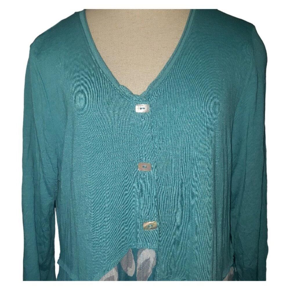 Designer CT1457 Chalet et Ceci Knee Length Button Front Aqua Tunic M Size M / US 6-8 / IT 42-44 - 3 Thumbnail