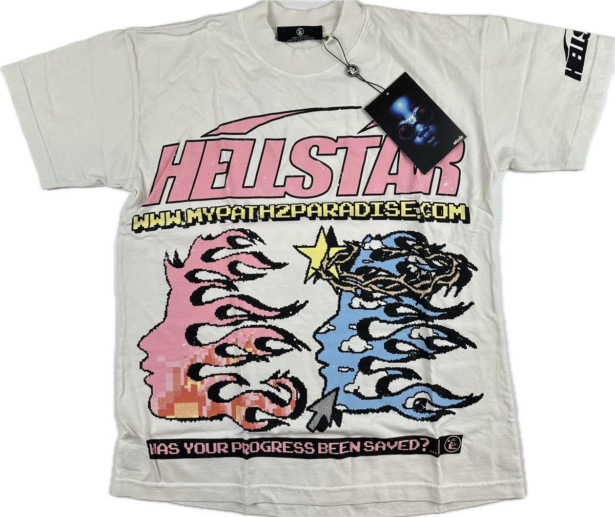 image of Hellstar Pixel Short Sleeve T-Shirt in Cream, Men's (Size XS)