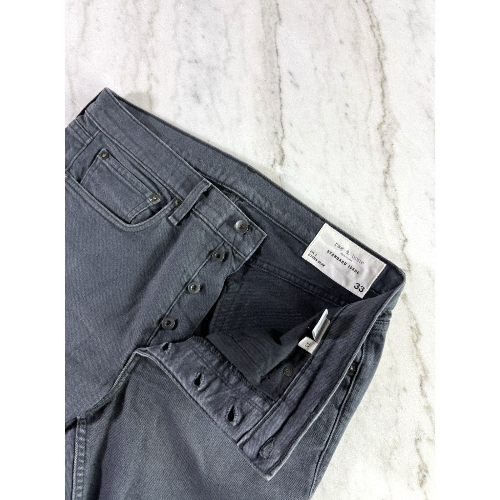 Rag & Bone rag & bone Standard Issue Fit 1 Slim Jeans Mens 33x34 Black Button Fly Size US 33 - 3 Thumbnail