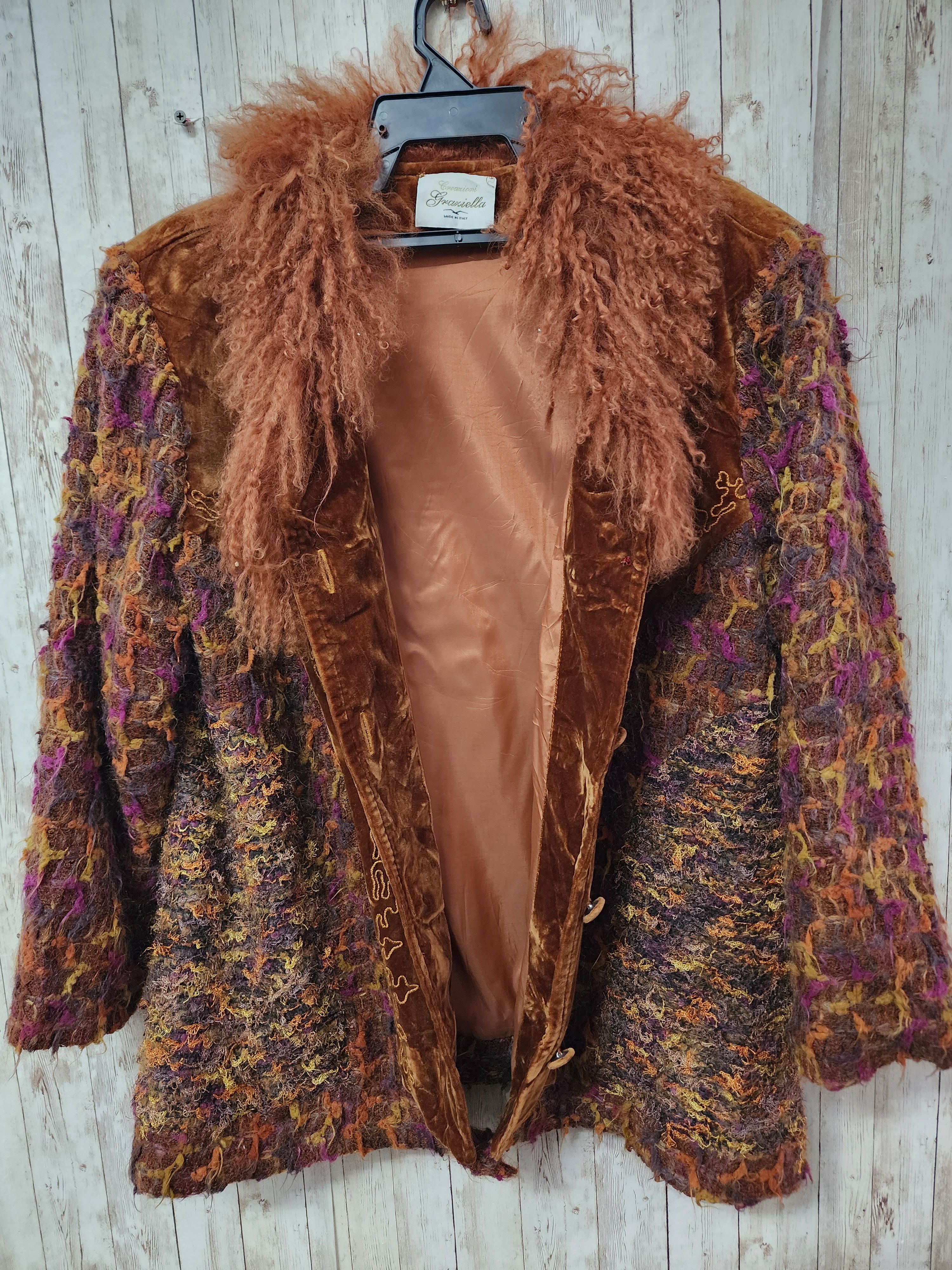 Vintage Creazioni Graziella Mohair Lana Faux Fur Button Up Jacket Size L / US 10 / IT 46 - 6 Thumbnail