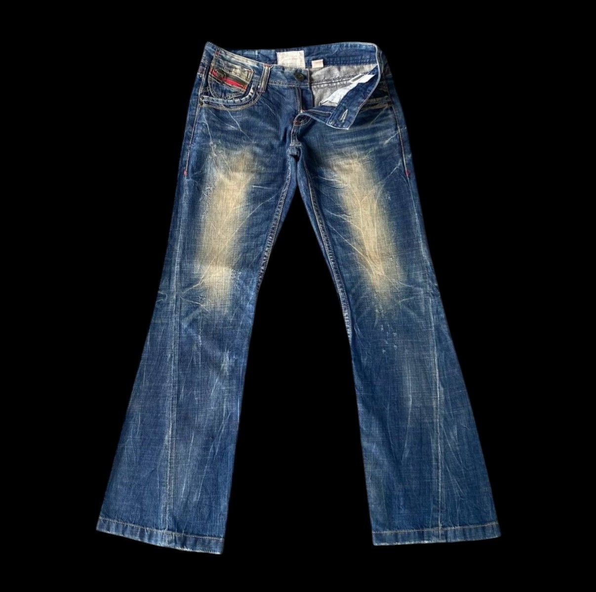 Japanese Brand VINTAGE LOLITA FLARED MUD-WASH RUSTY CLAWMARKS TWISTED SEAM Size US 29 - 5 Thumbnail