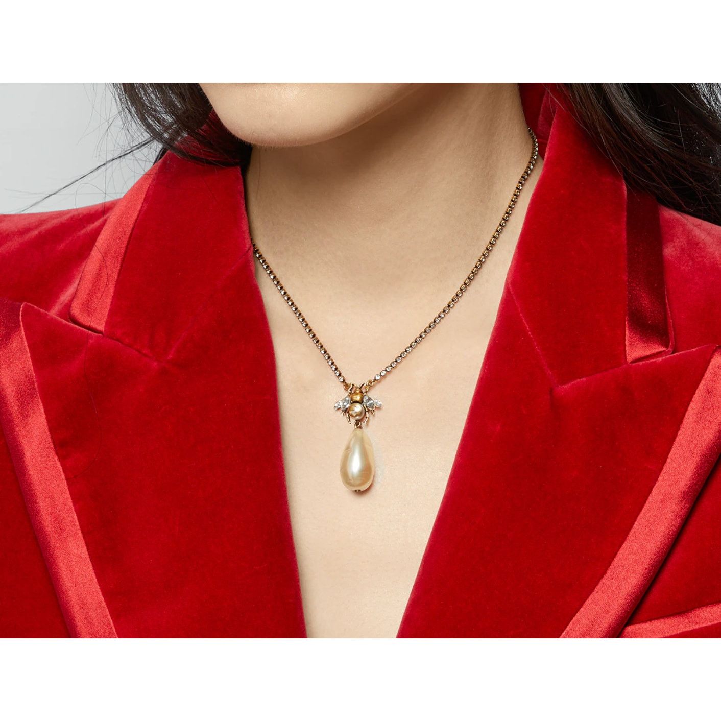 Gucci Gucci Bee Necklace w Crystal Chain & Drop Pearl | New in Box Size ONE SIZE - 3 Thumbnail