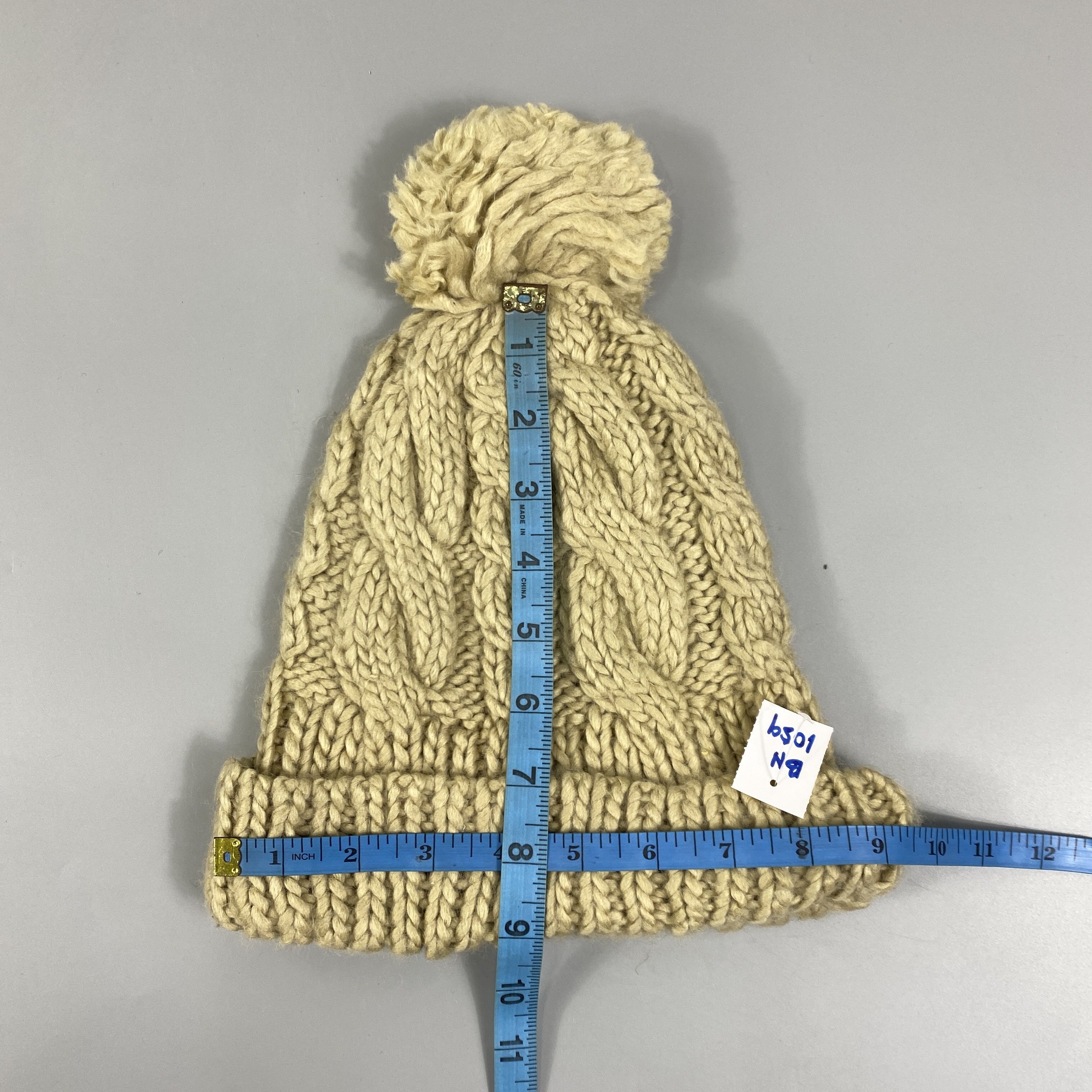 Japanese Brand Cable Knit Pom Pom Beanie Hats -BN1059 Size ONE SIZE - 5 Thumbnail