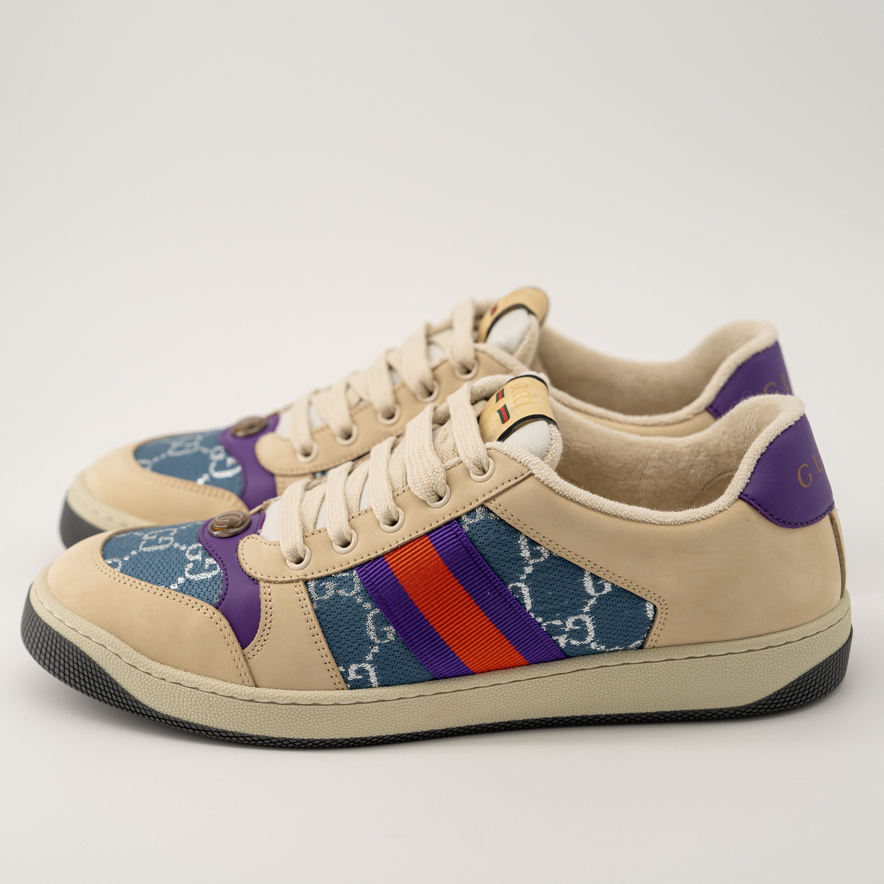 Gucci 41.5eu Gucci Screener Enamel Aged Sneakers Beige Blue Red Size US 11.5 / IT 41.5 - 4 Thumbnail