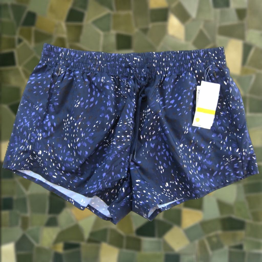 Vintage NWT Zella Running Shorts Navy Confeti Flex Lightweight 4-Way Stretch XL Blue Women Pockets Sports Activewear Size 40" / US 18 - 1 Thumbnail