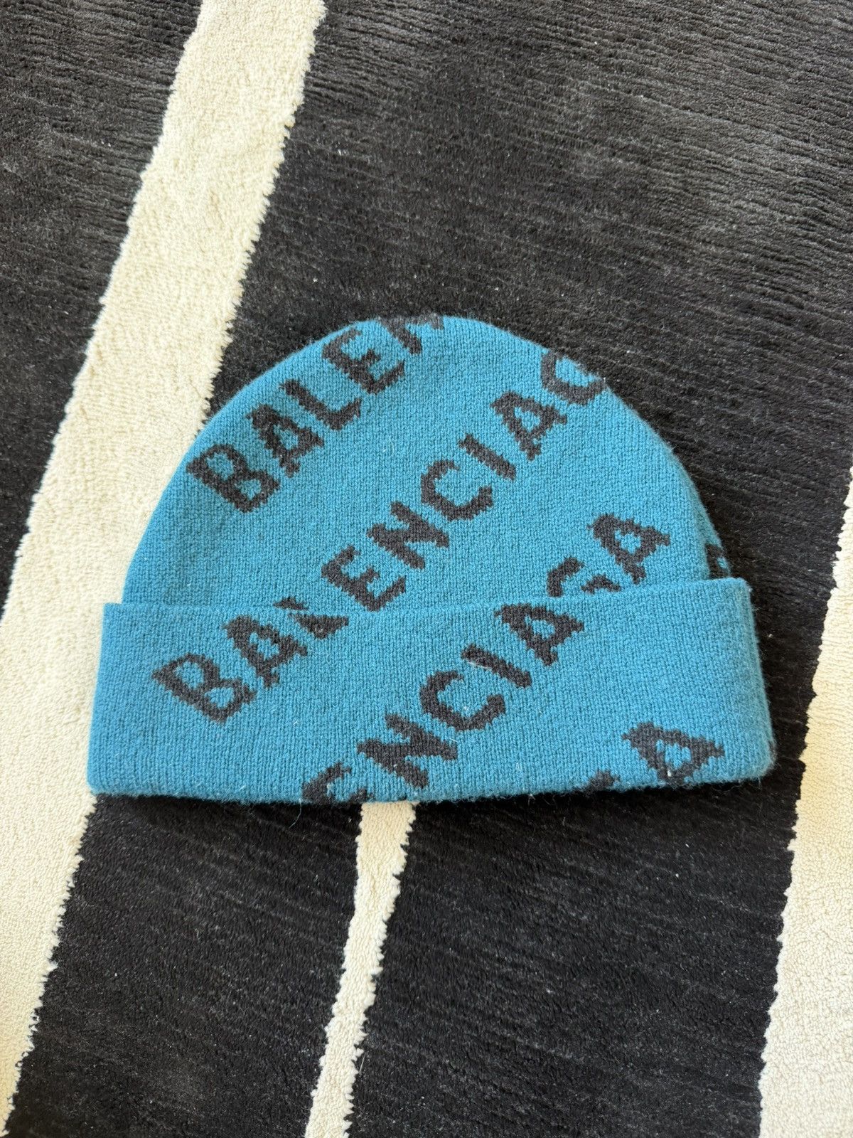 Balenciaga Balenciaga All-Over Logo Beanie (Petrol Blue, OS) Size ONE SIZE - 3 Thumbnail
