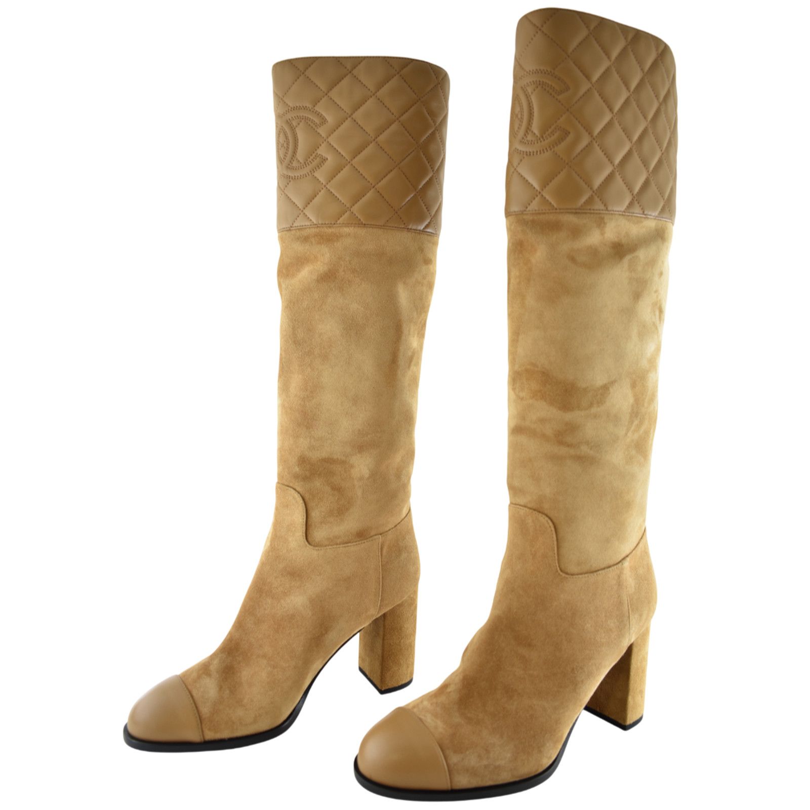 Chanel Chanel 23B Suede Quilted CC Logo Knee High Heel Boots 39 Size US 9 / IT 39 - 13 Thumbnail