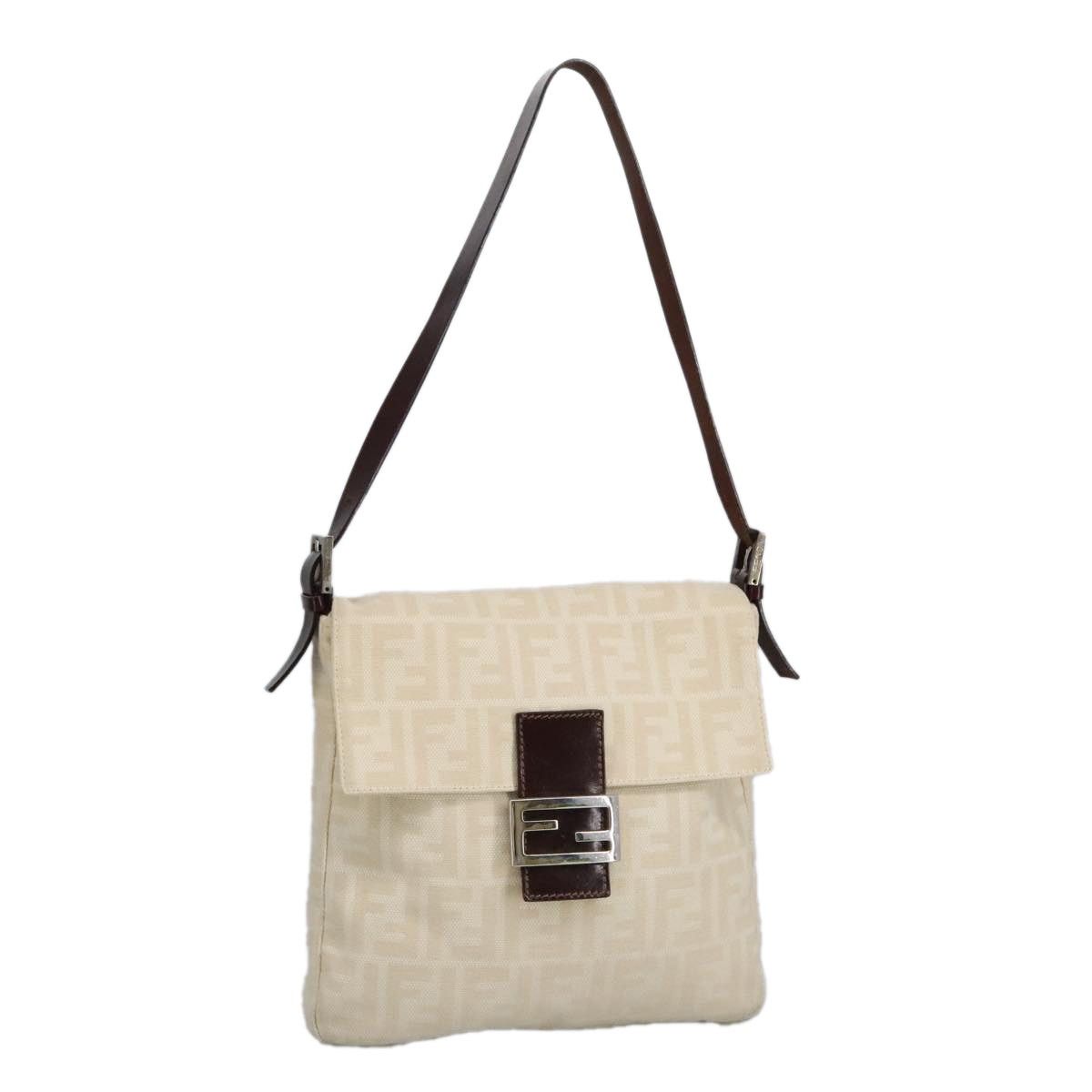 Fendi Zucca Canvas Mamma Baguette Shoulder Bag Beige Silver, Women's