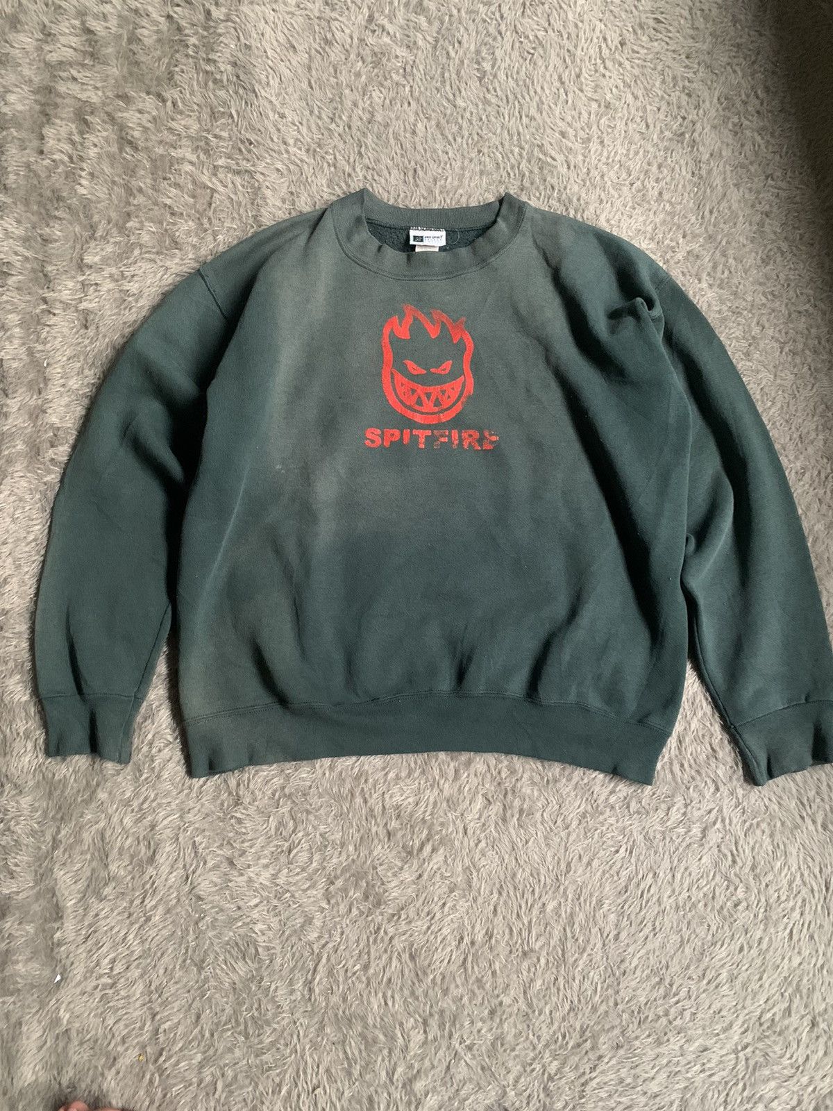 image of Skategang x Spitfire Vintage 90's Thrashed Splitfire Sweatshirt Crewneck in Green, Men's (Size XL)