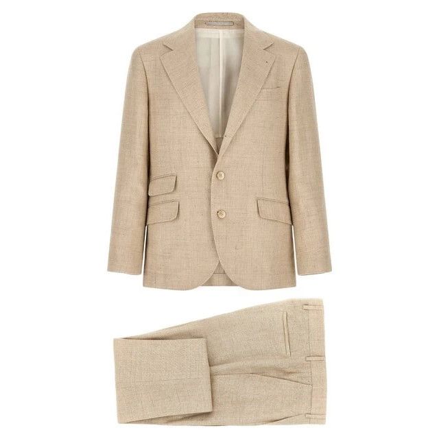 Brunello Cucinelli BRUNELLO CUCINELLI Beige Hopsack Suit New & Authentic (Men's Size US XL / EU 56 / 4 - 1 Thumbnail