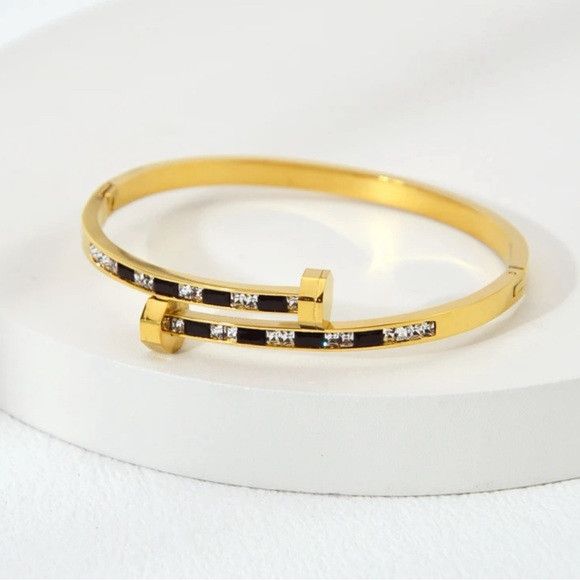 The Unbranded Brand Women Stainless Steel Fashionable Black Stripe Cuff Bracelet Size ONE SIZE - 2 Thumbnail