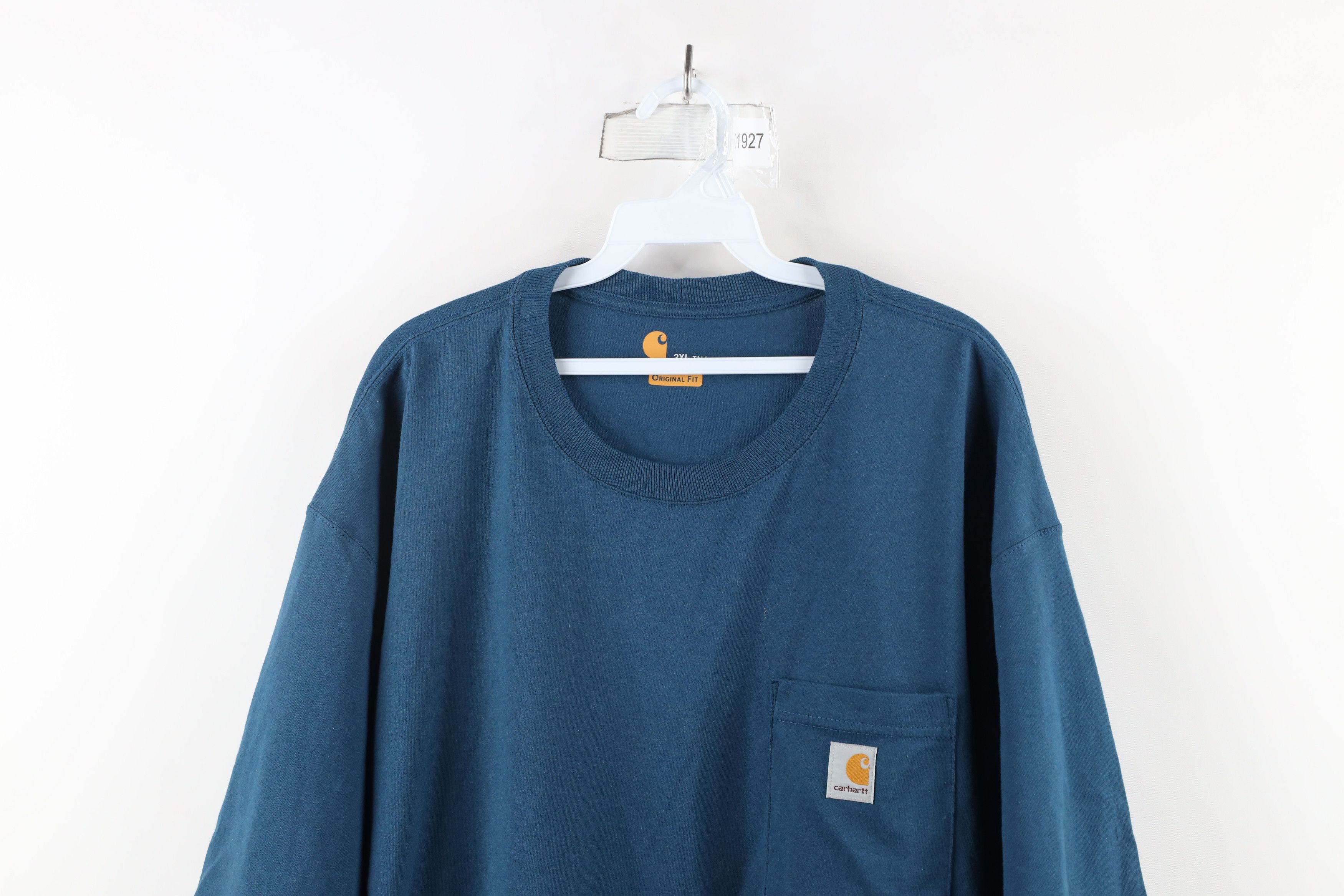 Carhartt × Vintage Vintage Carhartt Spell Out Heavyweight Pocket T-Shirt Blue Size US XXL / EU 58 / 5 - 2 Thumbnail