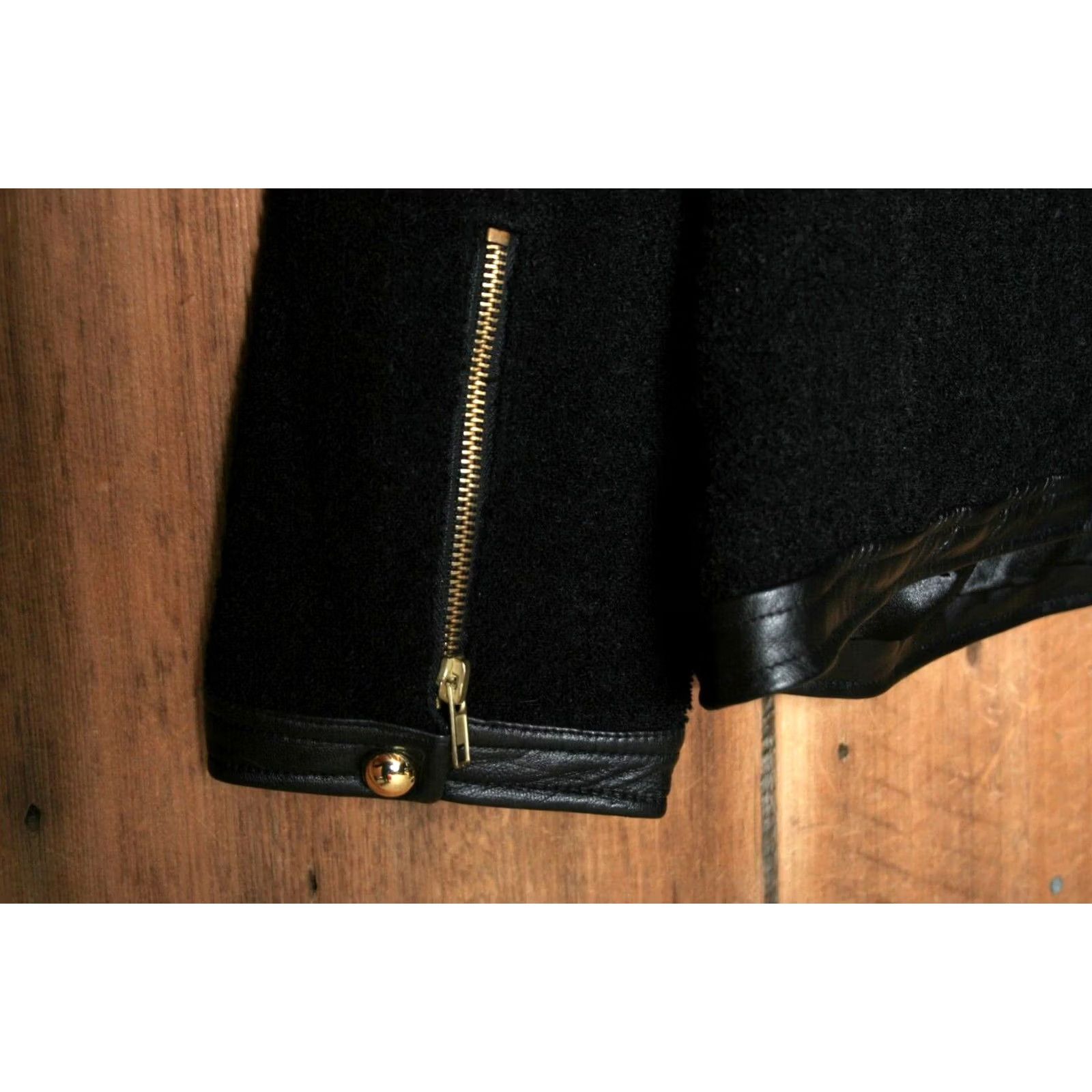 Vintage Linea by Louis Dell’Olio Wool Blend Jacket Wool Blend Military Jacket Sz. M Black Leather Trim Gold Buttons Womens Size M / US 6-8 / IT 42-44 - 7 Thumbnail