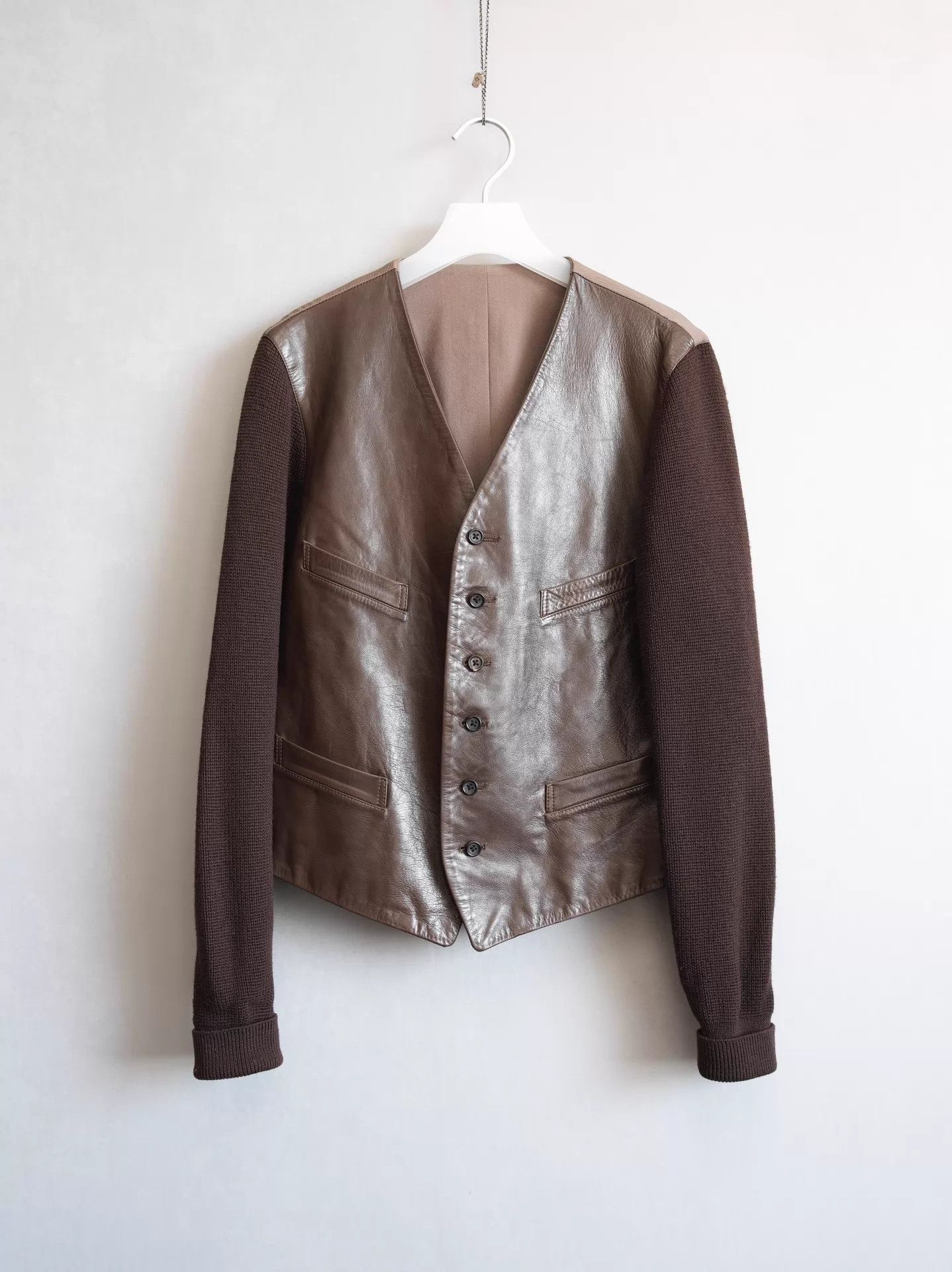 Yohji Yamamoto Yohji Yamamoto 91AW Knit Leather Panel Short Jacket Size US S / EU 44-46 / 1 - 1 Thumbnail