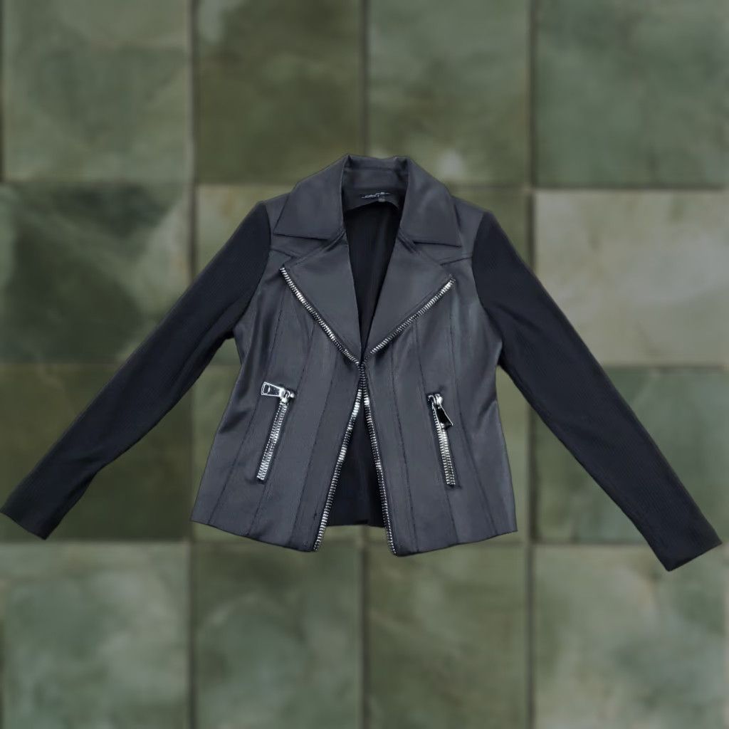 Vintage Charlie B Jacket Womens Small Black Faux Leather Moto Faux Zip C6273-704B Size S / US 4 / IT 40 - 1 Thumbnail