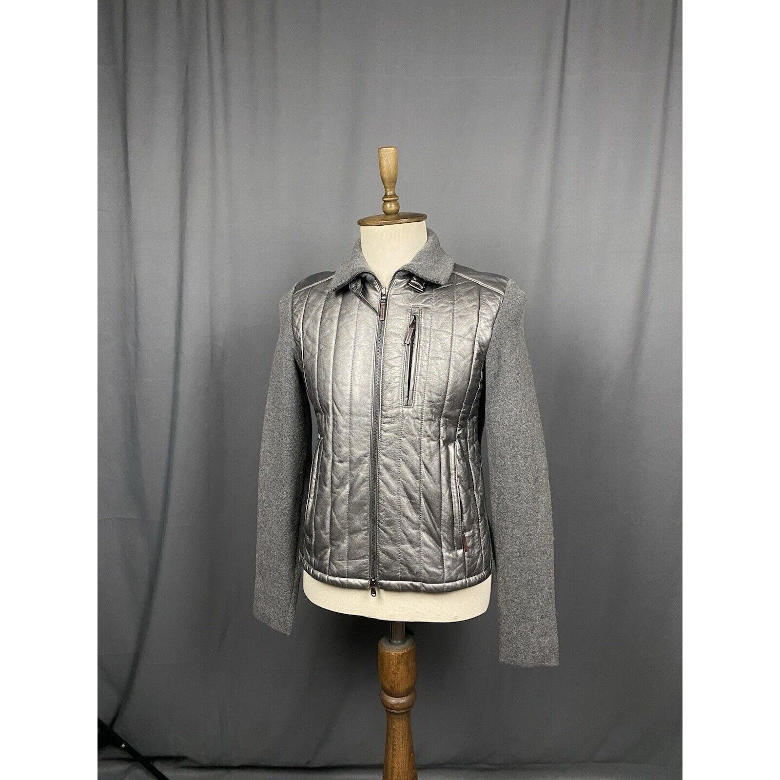 Ralph Lauren Ralph Lauren Men's Mettalic Gray Quilted Leather Wool Jacket Size US S / EU 44-46 / 1 - 4 Thumbnail
