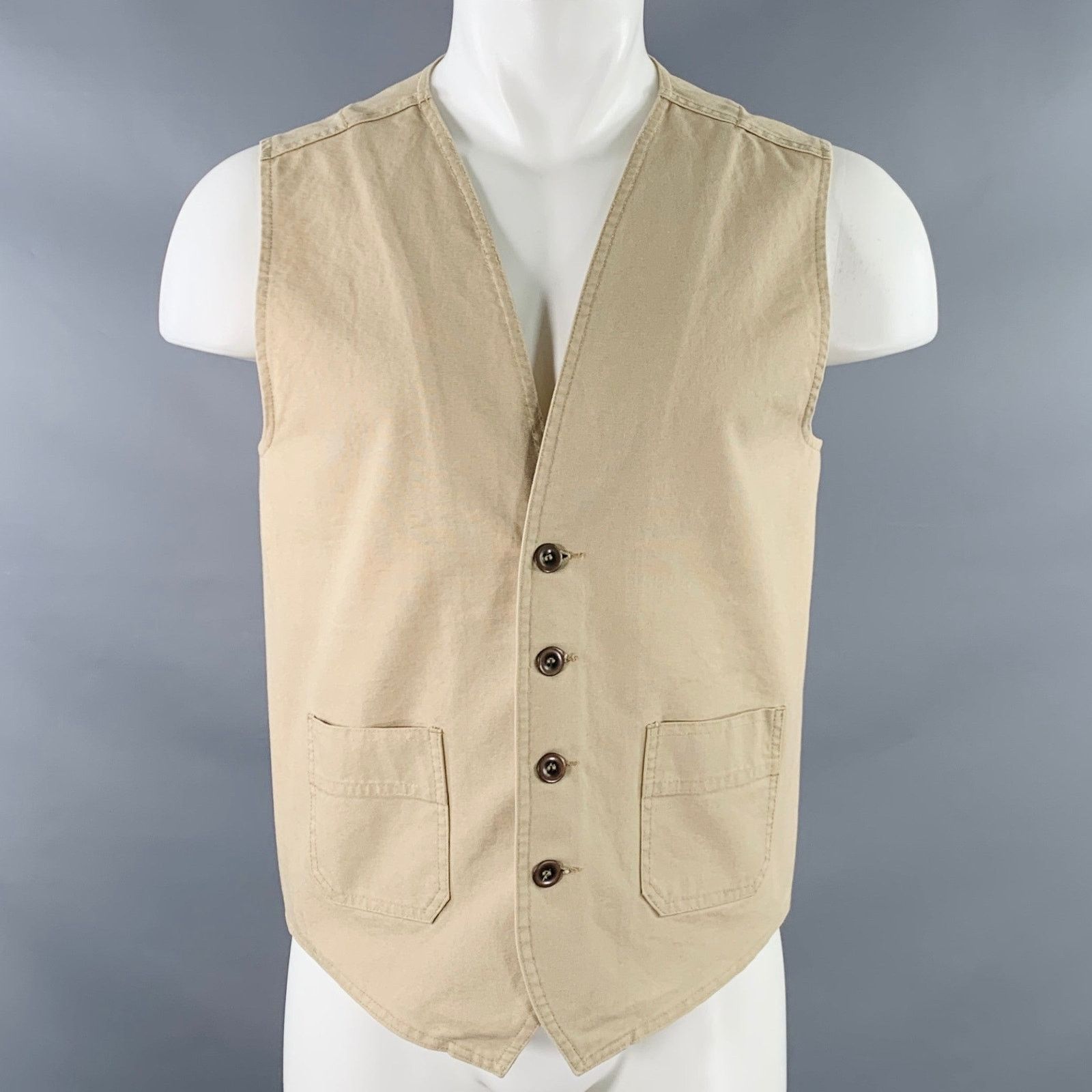 Vetra VETRA Size 36 Beige Cotton Two Pockets Vest Size 36R - 1 Thumbnail