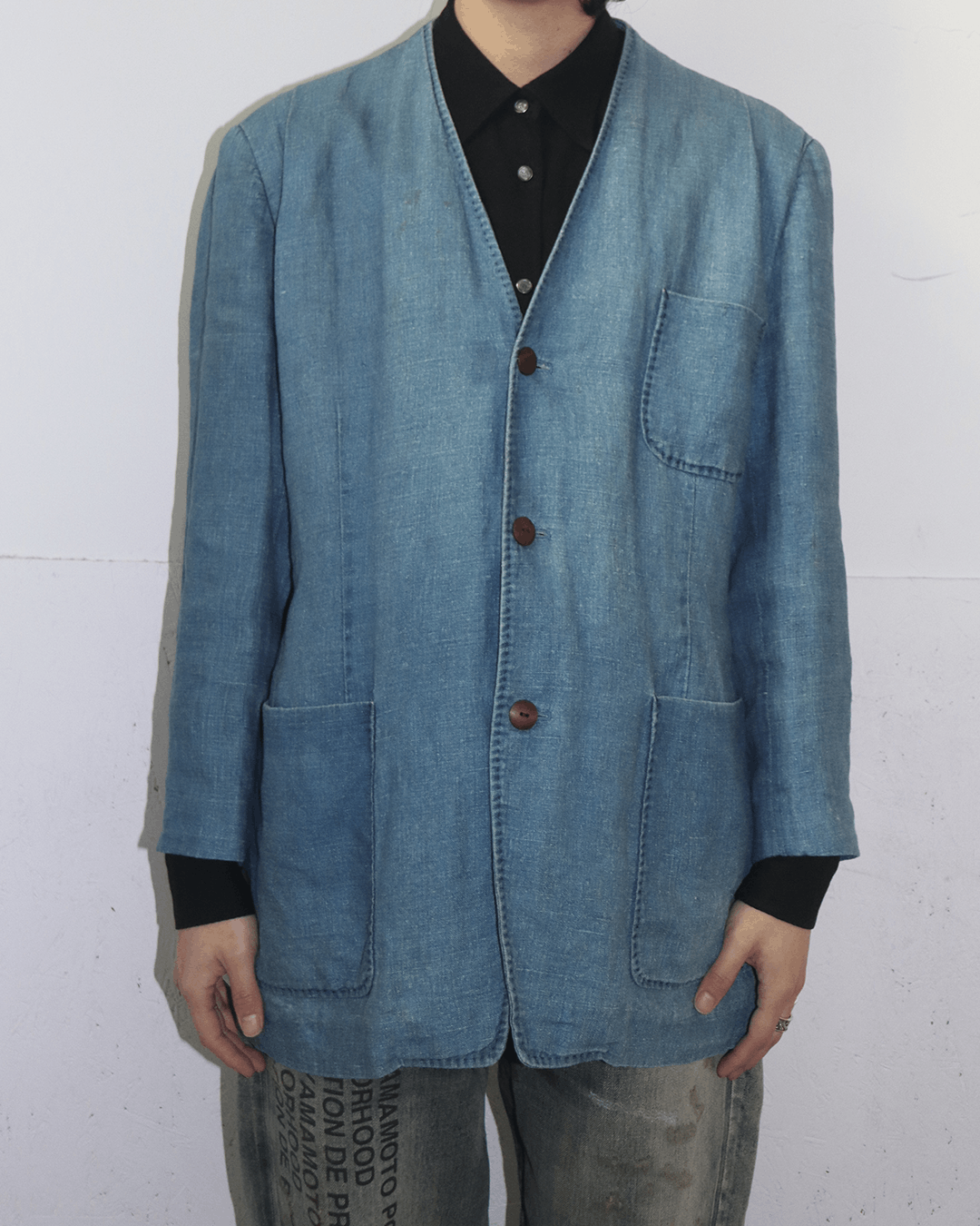 Giorgio Armani Armani Jeans 90s Linen Jacket Blue Size US L / EU 52-54 / 3 - 3 Thumbnail