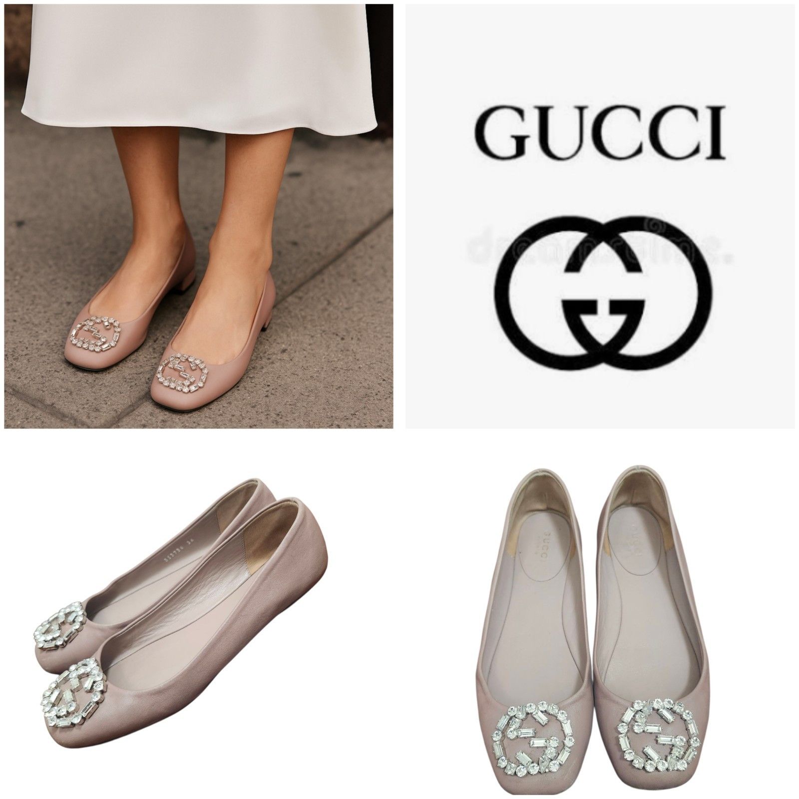 Gucci Gucci Women's Flats Pink Satin Square Toe GG Crystal Logo Size US 5.5 / IT 35.5 - 13 Thumbnail