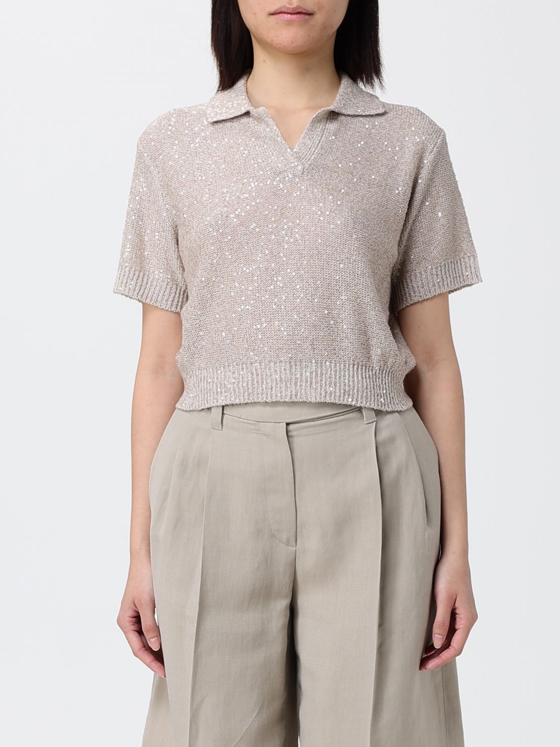Brunello Cucinelli Brunello Cucinelli Polo Shirt Woman Beige Size S / US 4 / IT 40 - 1 Thumbnail