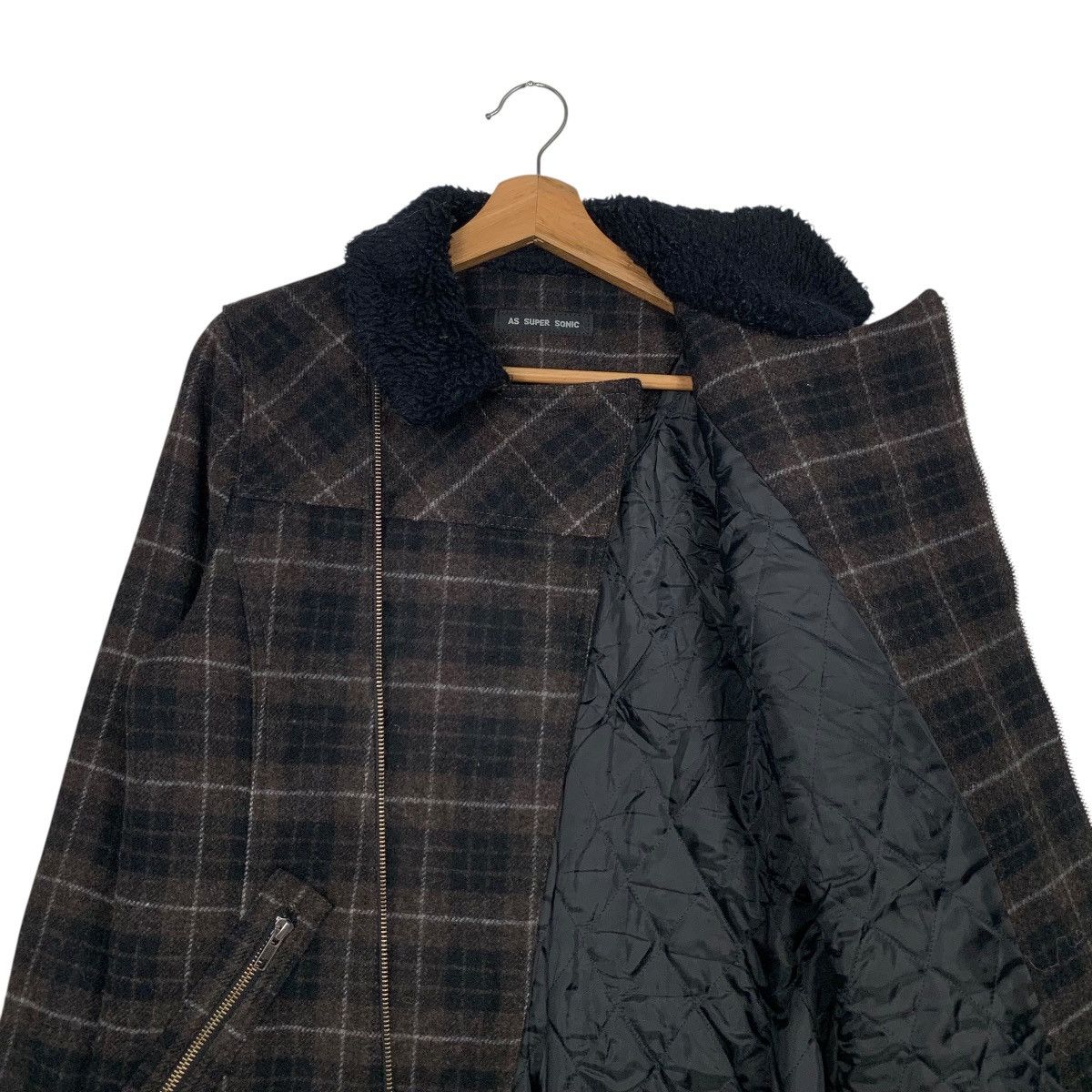 Japanese Brand AS SUPER SONIC Wool Checked Asymmetrical Jacket #2939-C133 Size US M / EU 48-50 / 2 - 8 Thumbnail