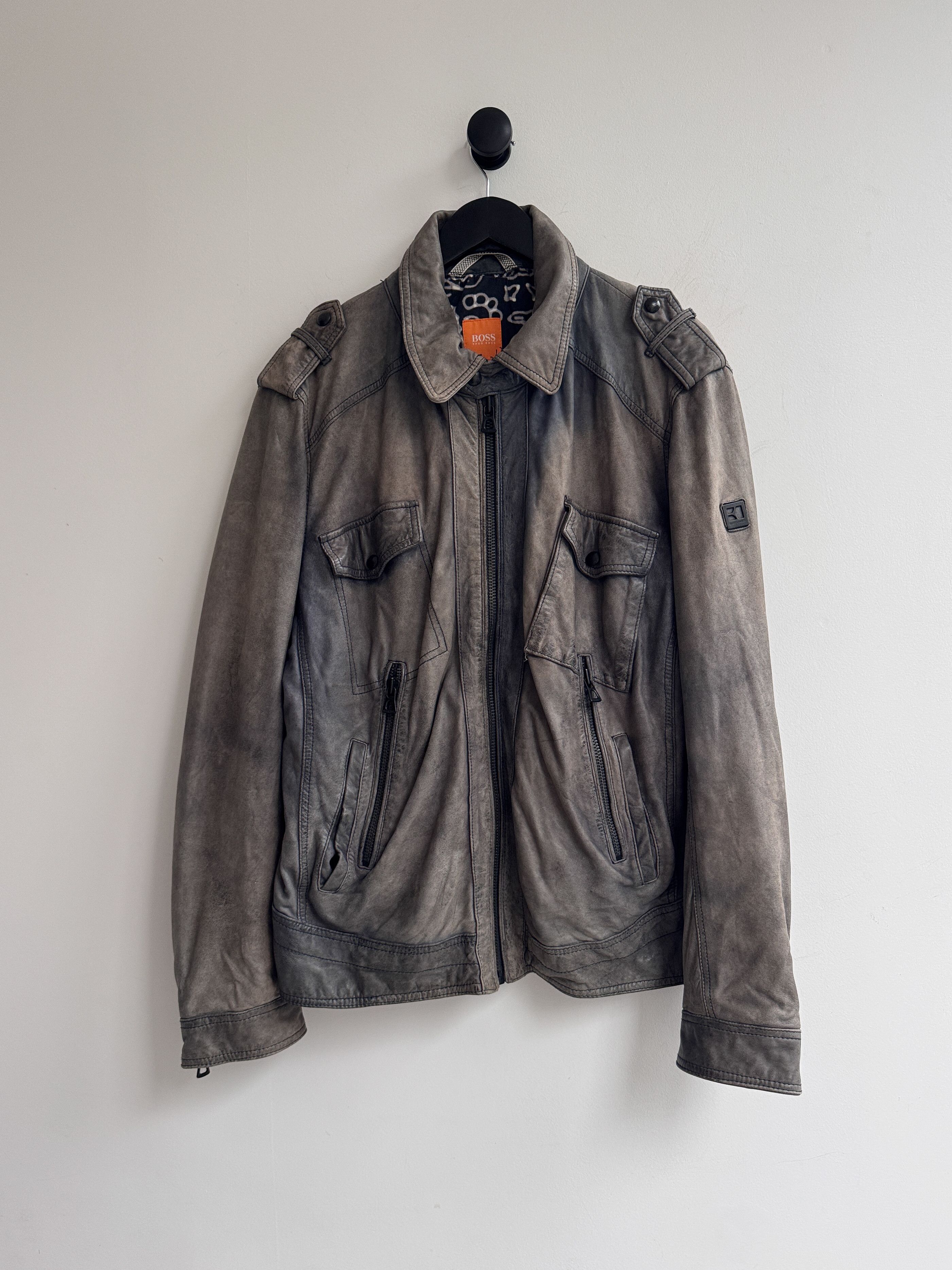 Hugo Boss Hugo Boss Gray Leather Jacket Size US L / EU 52-54 / 3 - 1 Thumbnail