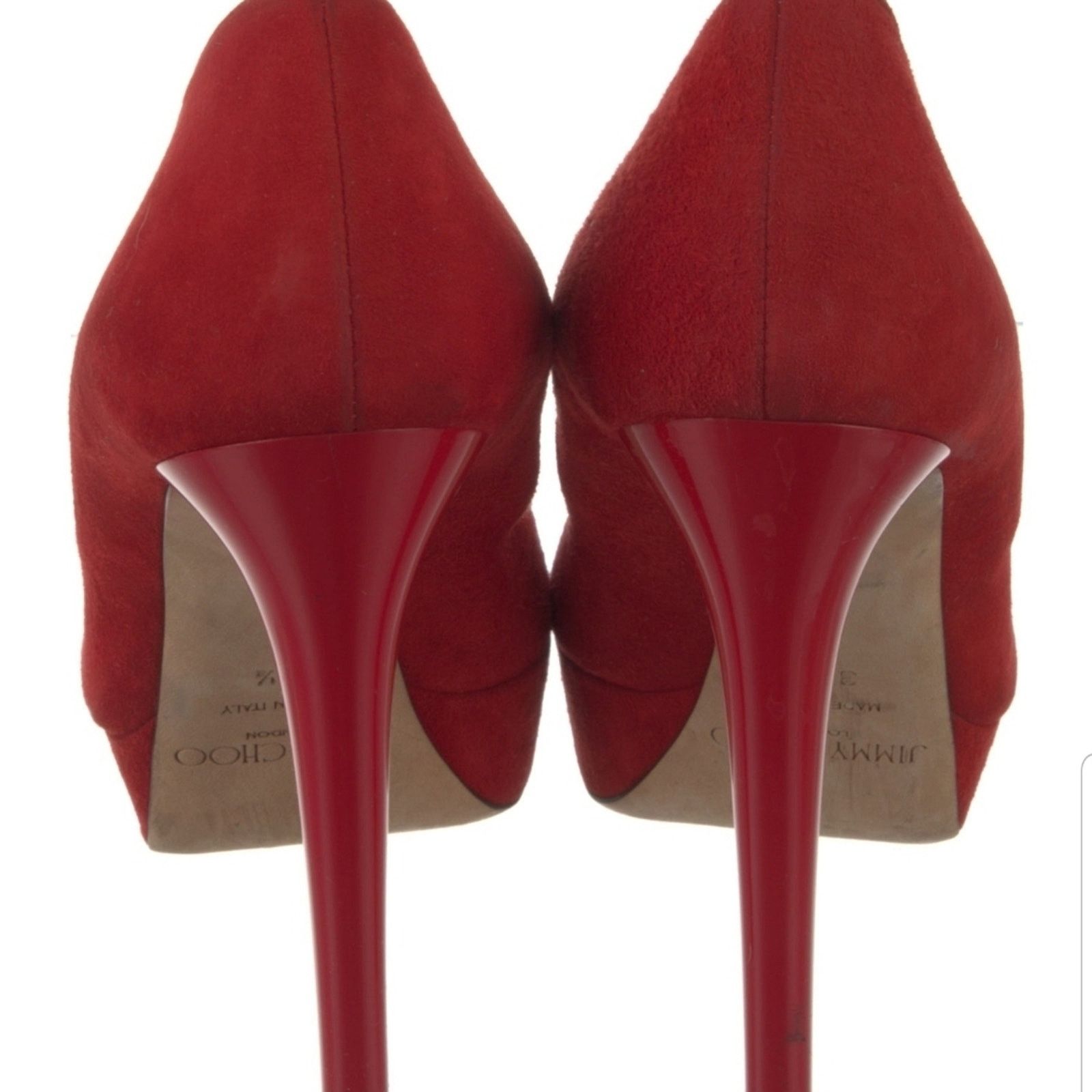 Jimmy Choo Jimmy Choo Red Suede Platform Shoes Size US 8.5 / IT 38.5 - 3 Thumbnail