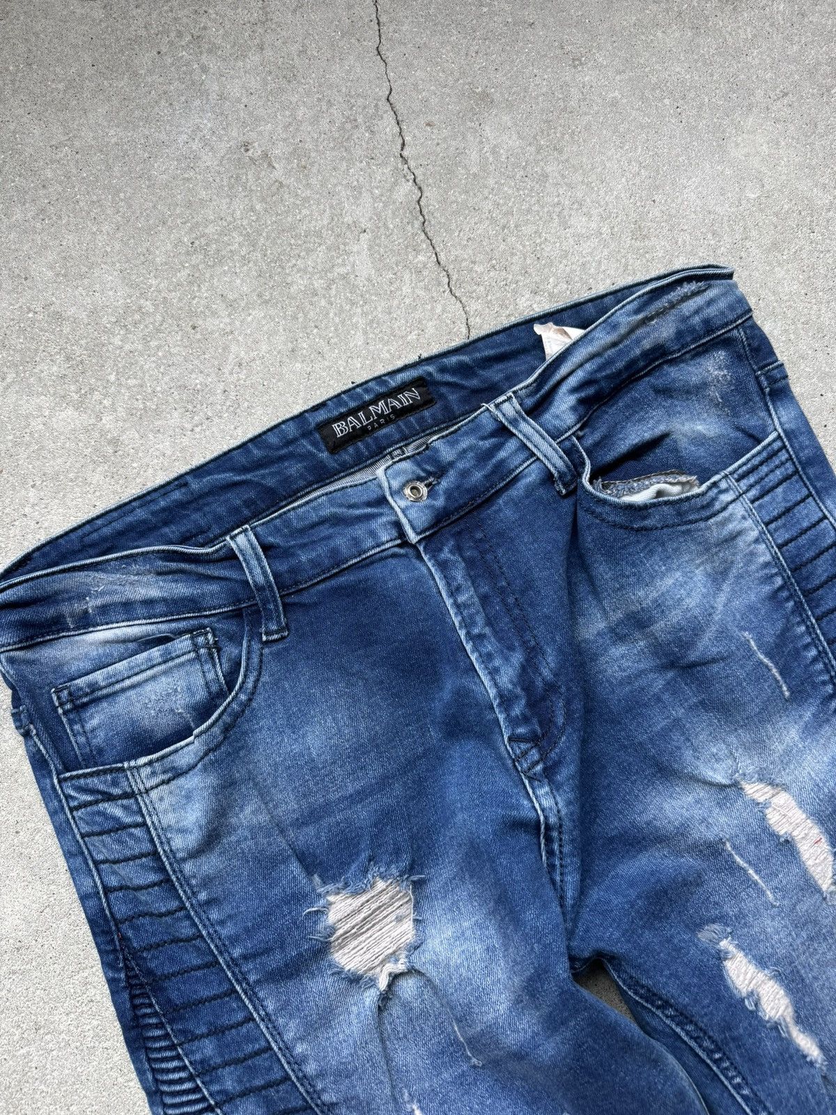 Balmain Balmain Biker Jeans Distressed Ribbed Design Size US 33 - 4 Thumbnail