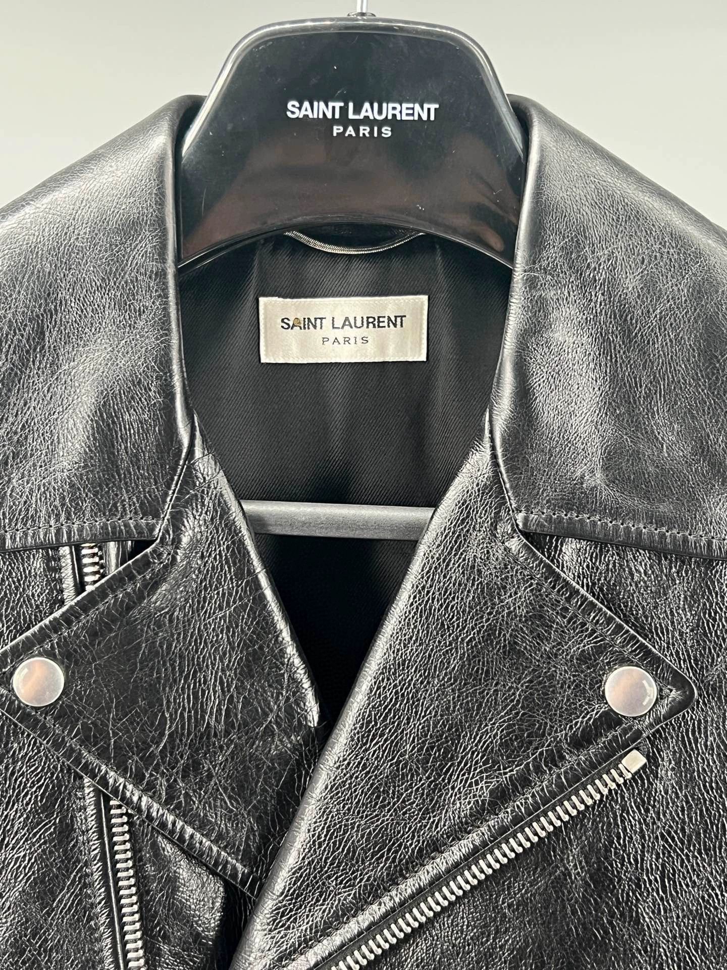 Yves Saint Laurent classic black leather jacket by YSL Size US L / EU 52-54 / 3 - 2 Thumbnail