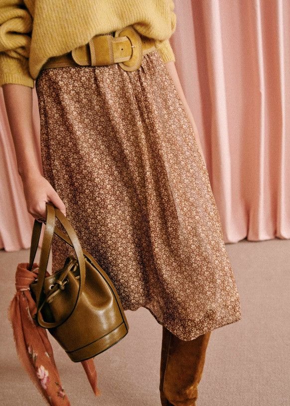 Sezane Maria Flowers Print Long Skirt EU 36