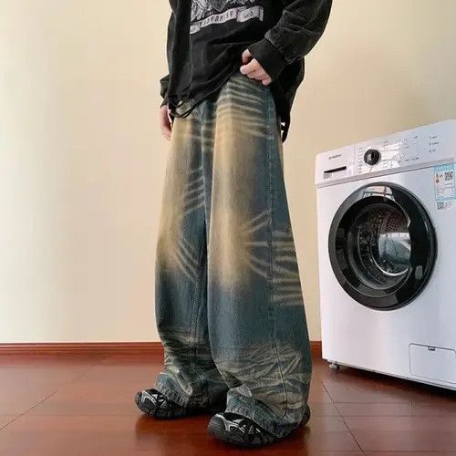 Japanese Brand Aizawa x Jingu Blue Tie-dye Wide-leg Baggy Jeans Size US 34 / EU 50 - 8 Thumbnail