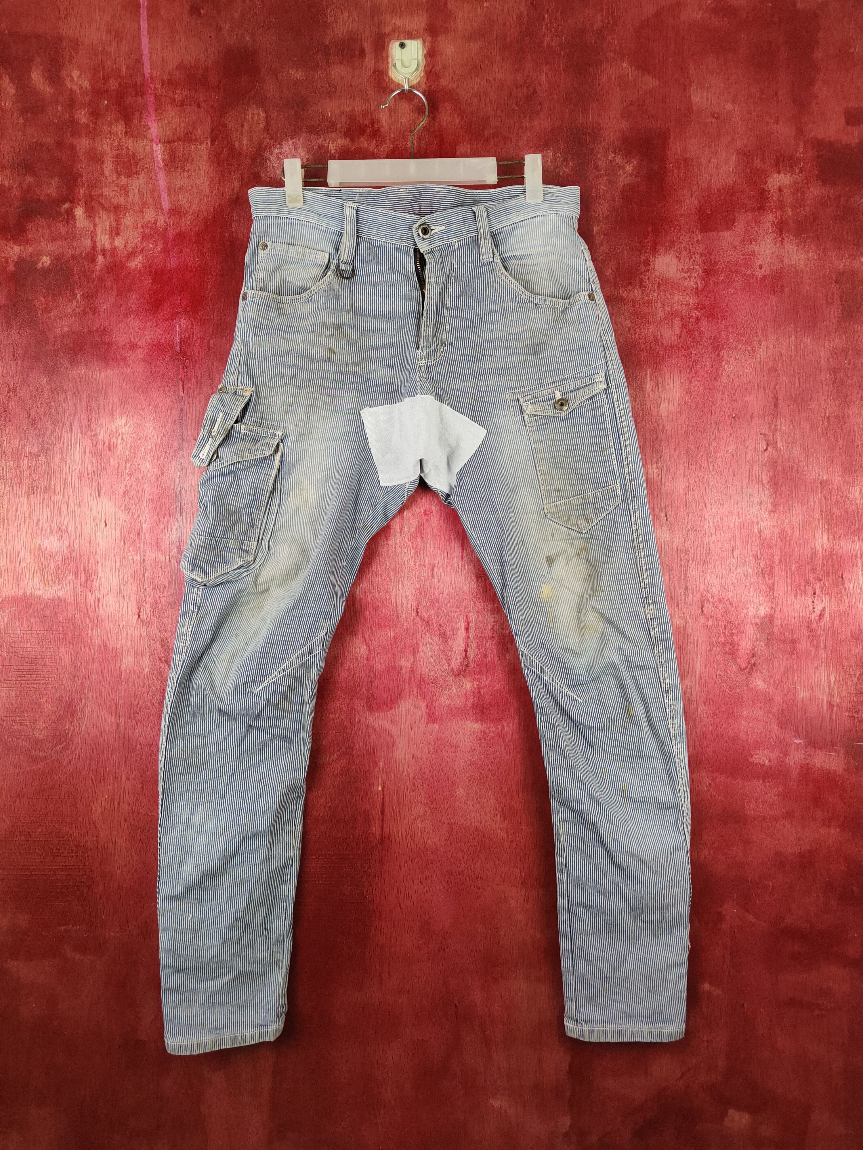 image of Vintage I'z Frontier Blue White Multipocket Cargo Pants S2153, Men's (Size 32)