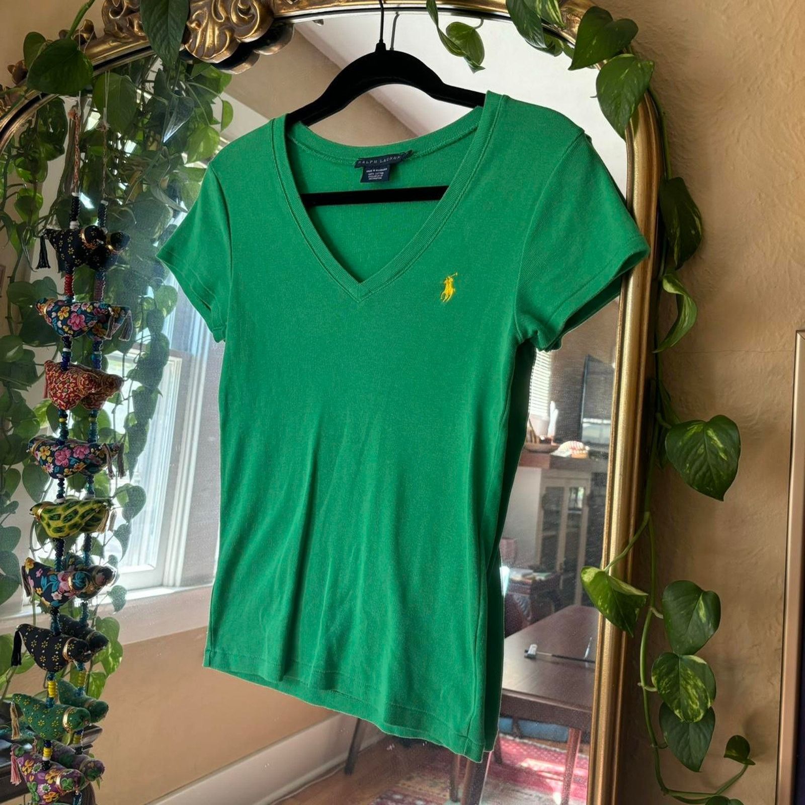 Polo Ralph Lauren Vintage Ralph Lauren Green V-Neck T-Shirt Small Cotton Y2K Size S / US 4 / IT 40 - 3 Thumbnail
