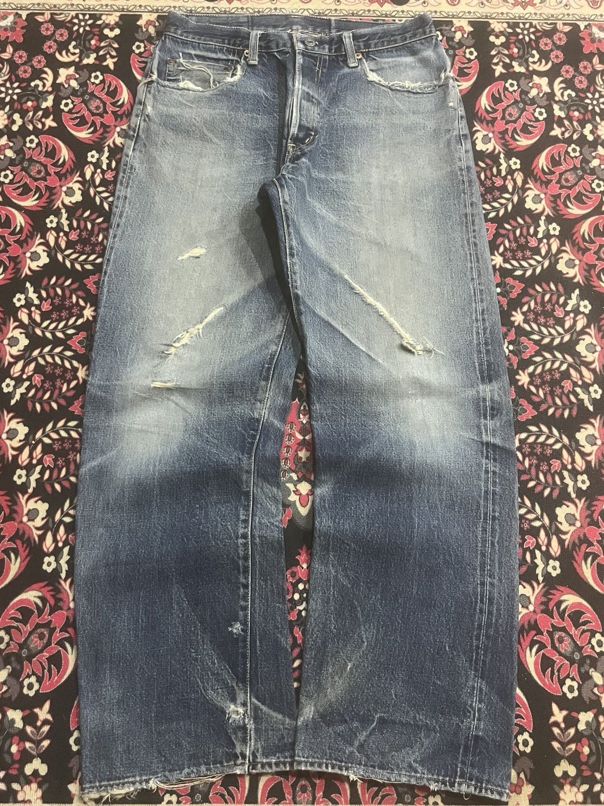 Okura Japan Okura 5 Blue Faded Washed Distressed Selvedge Jeans Size US 31 - 1 Thumbnail