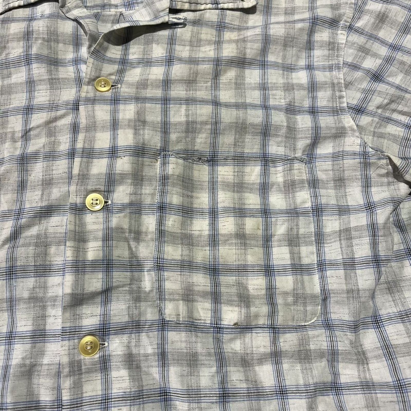 Vintage Vintage 50s Bud Berma White/Blue Plaid Cotton Loop Collar Size US M / EU 48-50 / 2 - 2 Thumbnail