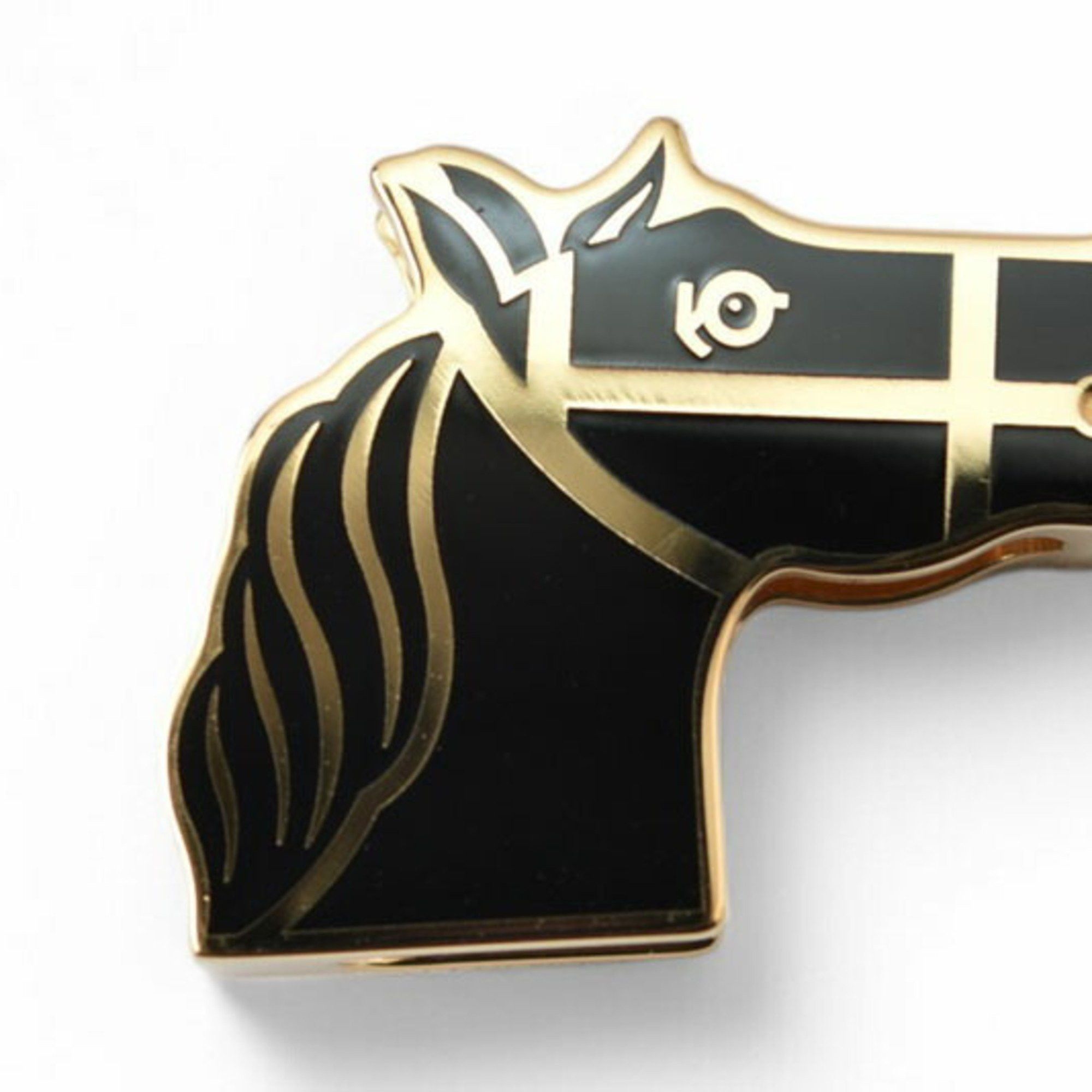 Hermes Hermes Scarf Ring/Scarf Holder HERMES Twilly Ring Cadrige/Horse Black/Gold Unused Size ONE SIZE - 1 Thumbnail