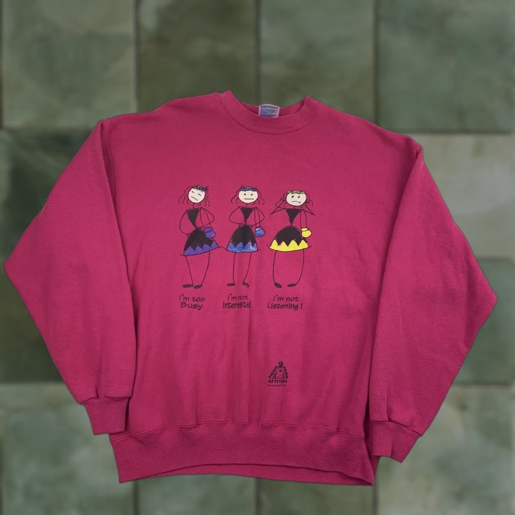 Hanes VINTAGE Face 2 Face Sweatshirt Adult XL Pink Expressions Attitude 90s USA Womens Size XL / US 12-14 / IT 48-50 - 1 Thumbnail